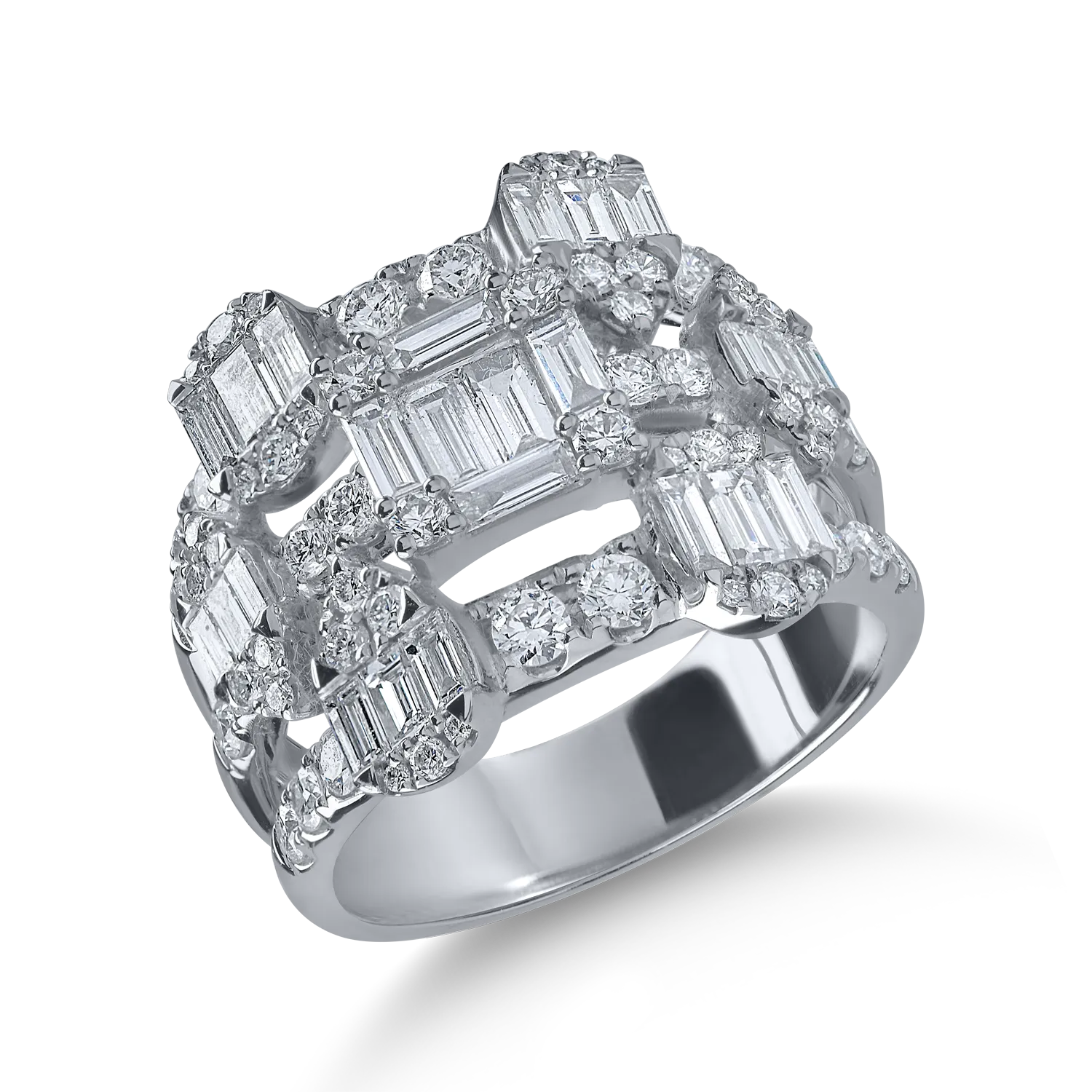 Inel din aur alb cu diamante baguette si rotunde de 2.17ct