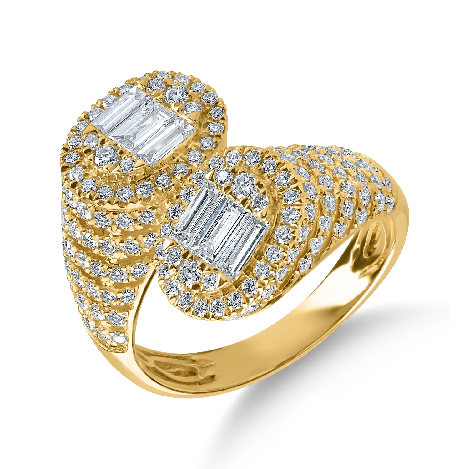 Inel din aur galben cu diamante baguette si rotunde de 1.4ct