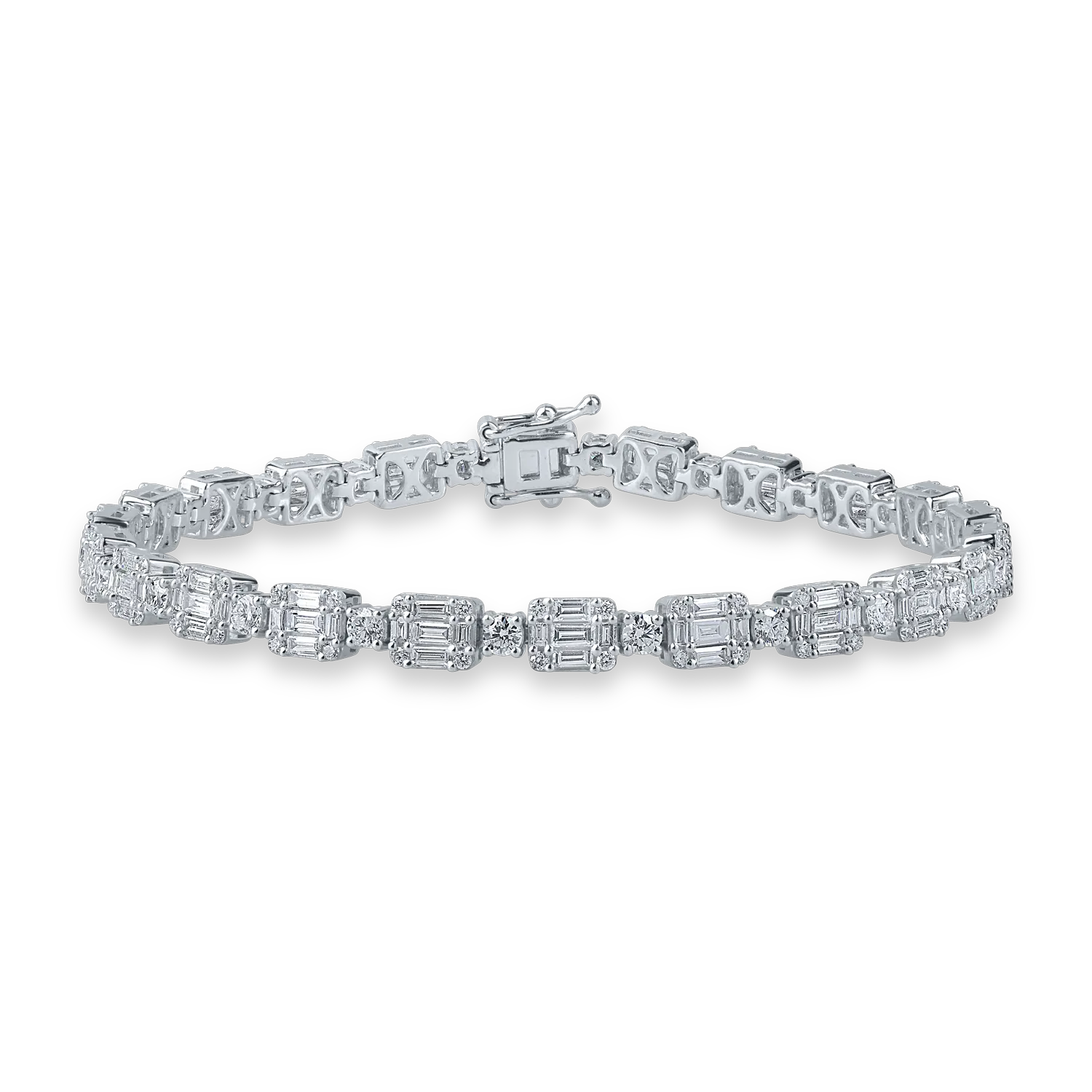 Teilor Bratara tennis din aur alb cu diamante baguette si rotunde de 3.7ct