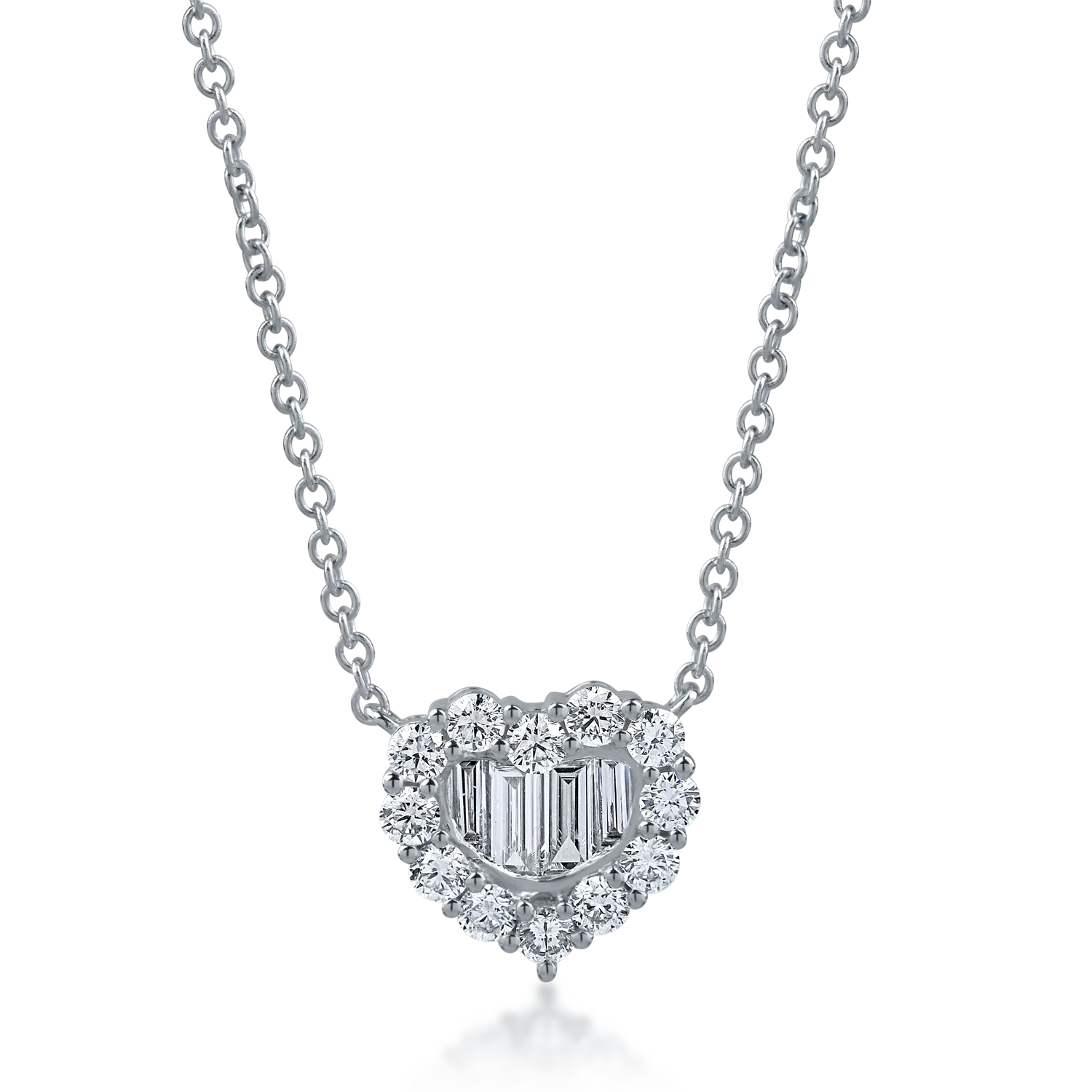 Lant cu pandantiv inima din aur alb cu diamante de 0.9ct-174266