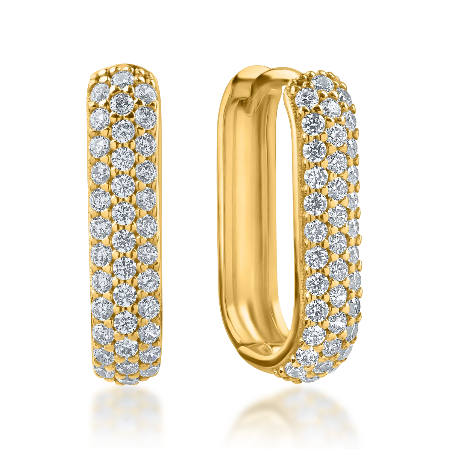 Овални обеци от жълто злато с цирконий