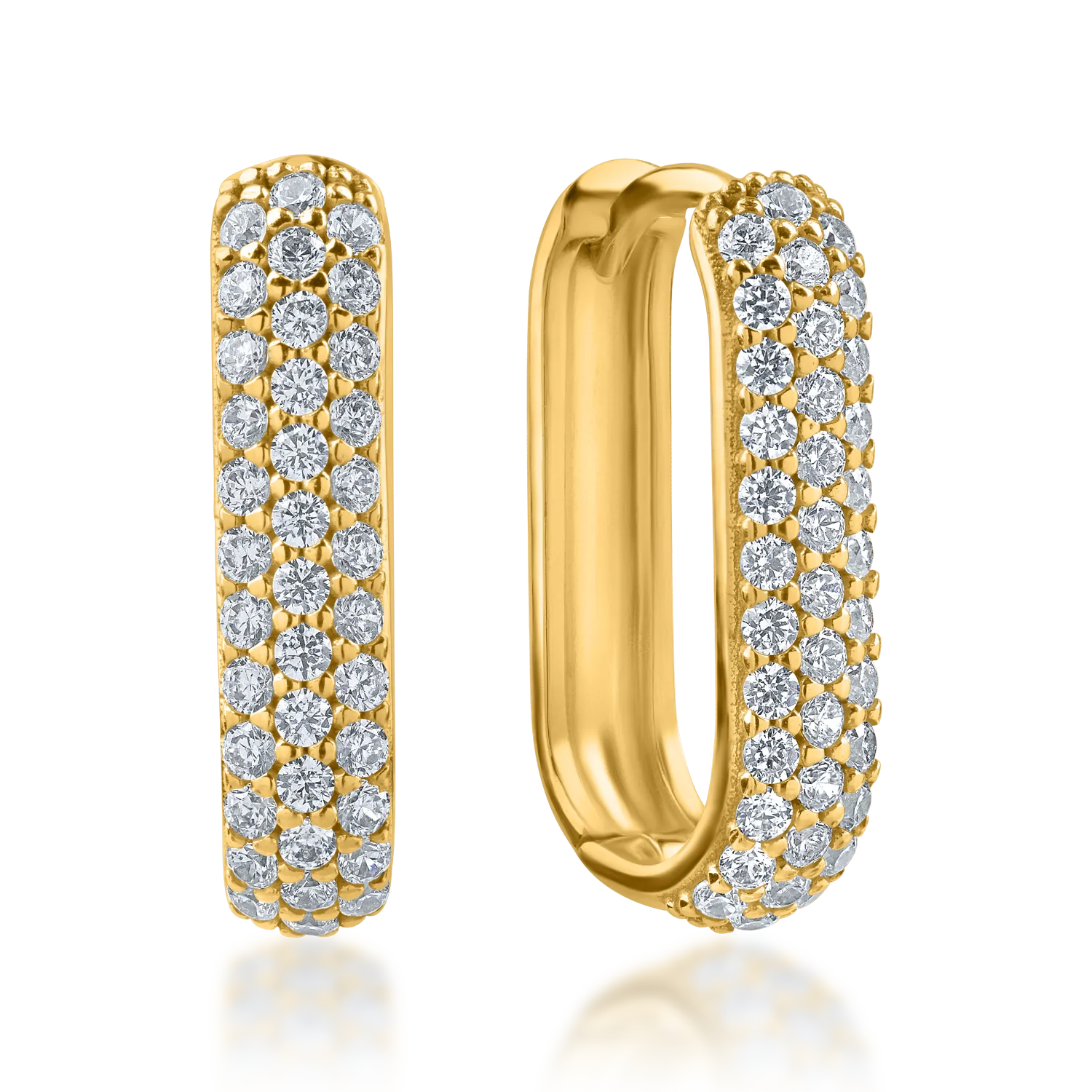 Yellow gold oval earrings with zirconia