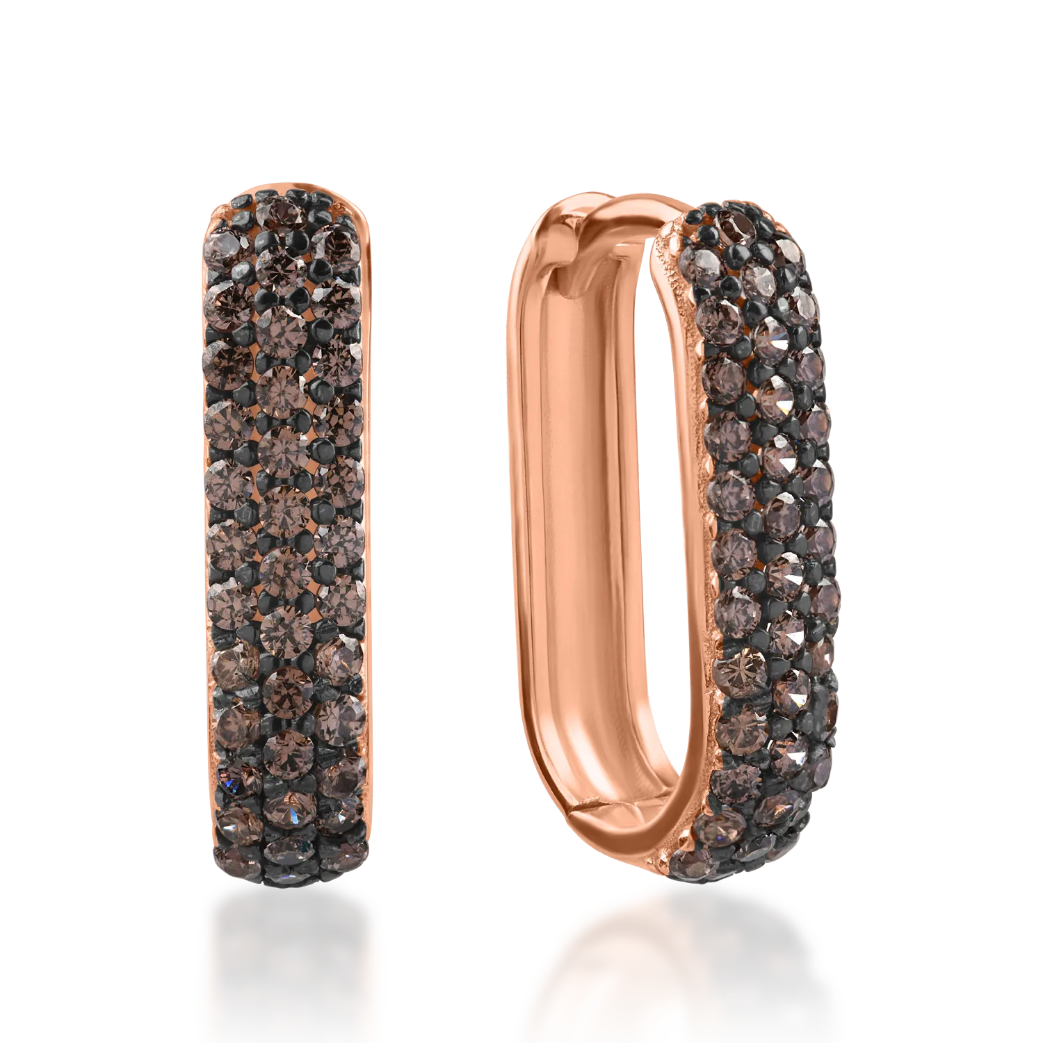 Овални обеци от розово злато с кафяв цирконий