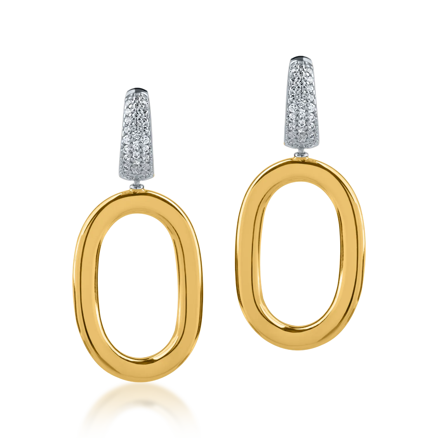 White-yellow gold oval earrings with zirconia