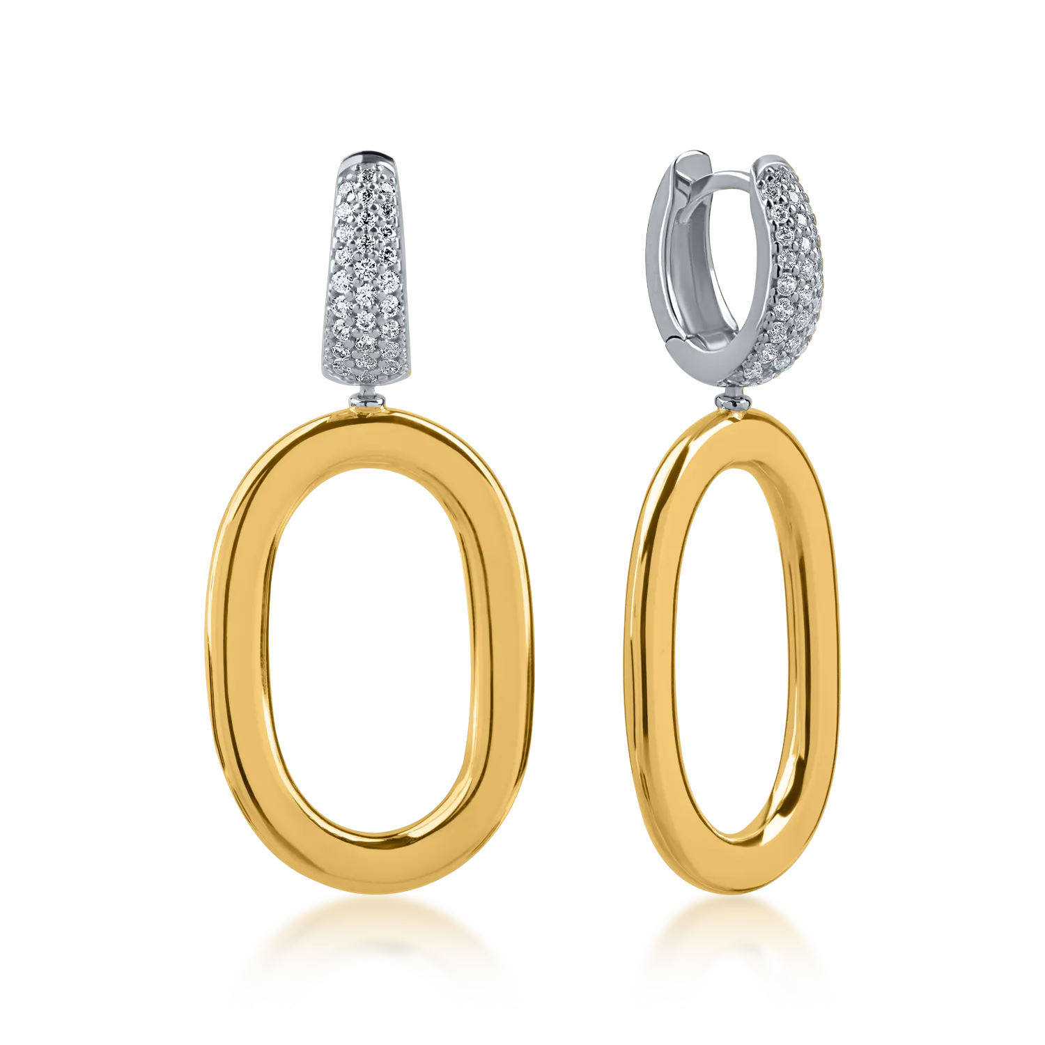 Овални обеци от бяло-жълто злато с цирконий
