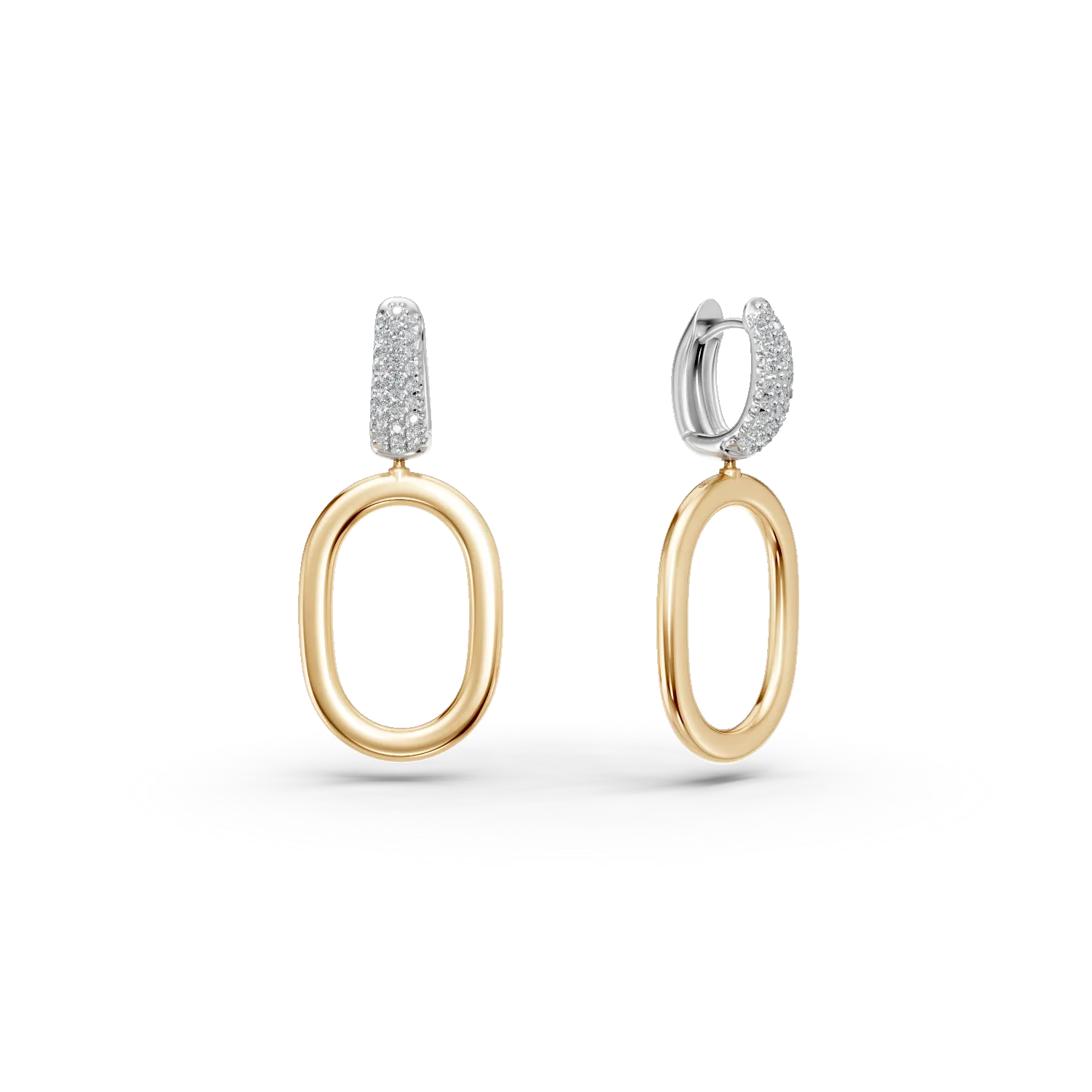 Owalne kolczyki z biało-żółtego złota z cyrkoniami