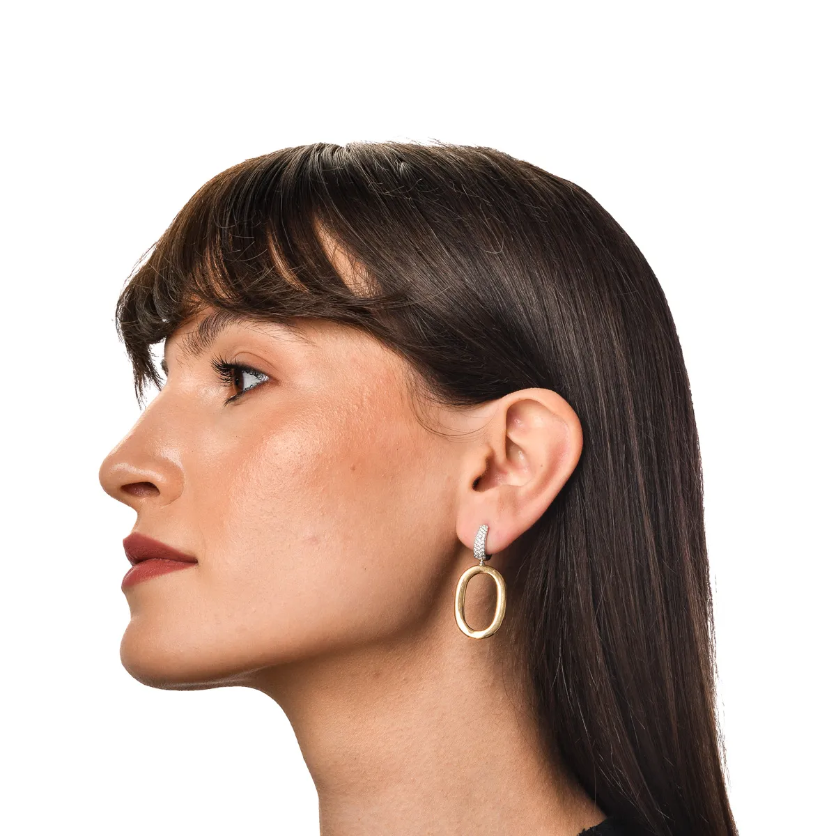 Owalne kolczyki z biało-żółtego złota z cyrkoniami