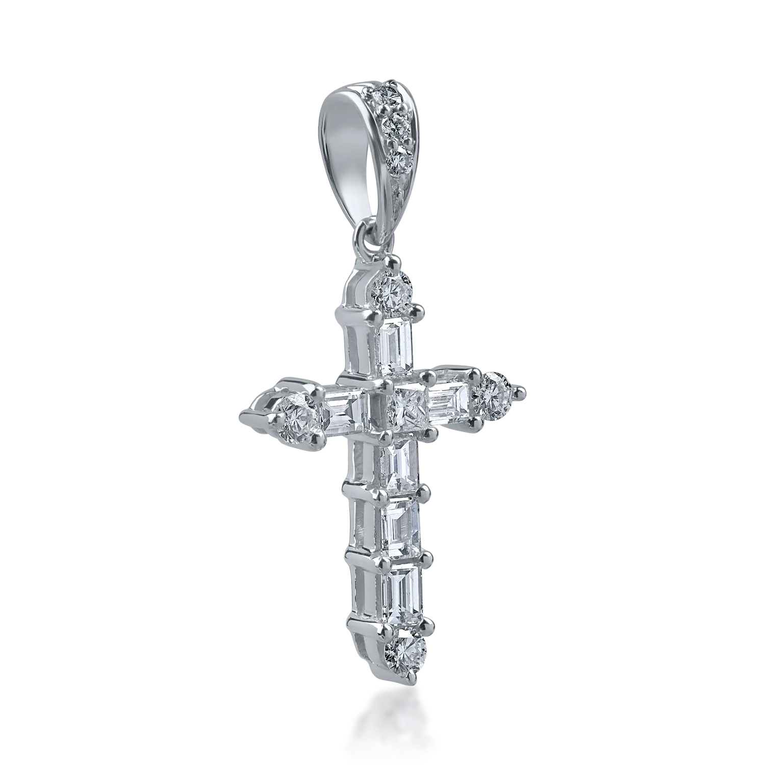 Pandantiv cruce din aur alb cu diamante de 0.4ct