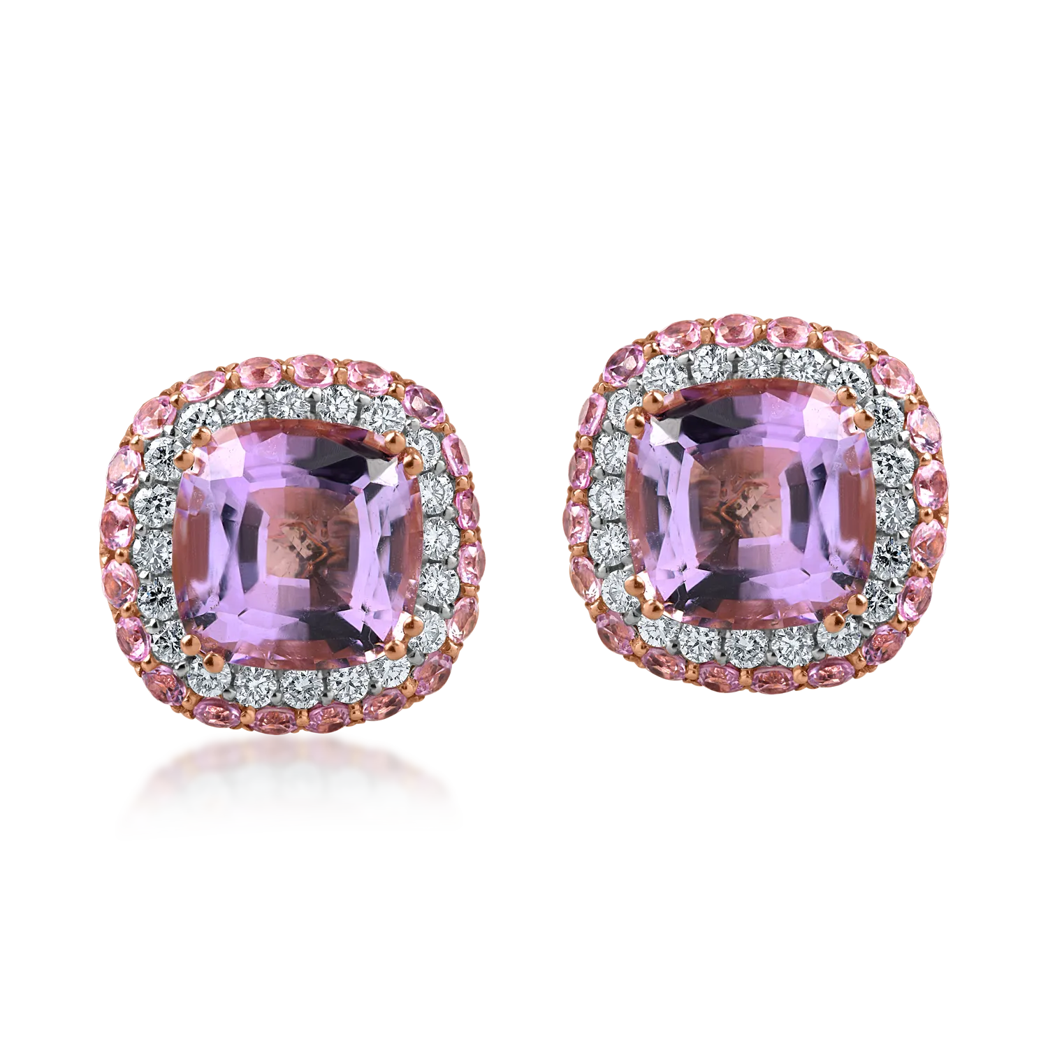 Rose gold earrings with 4.8ct amethysts and 0.9ct pink sapphires