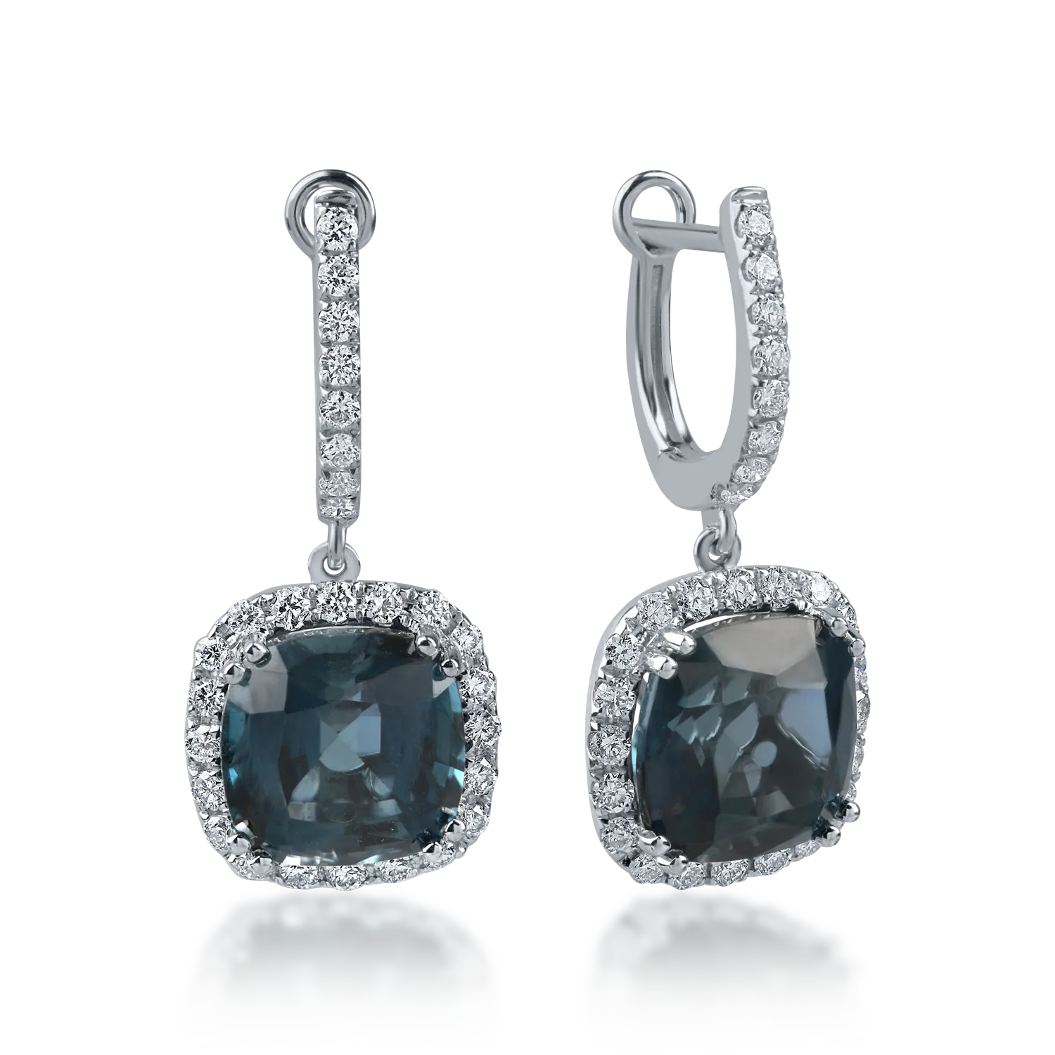 White gold earrings with 6.1ct london blue topazes and 0.4ct diamonds