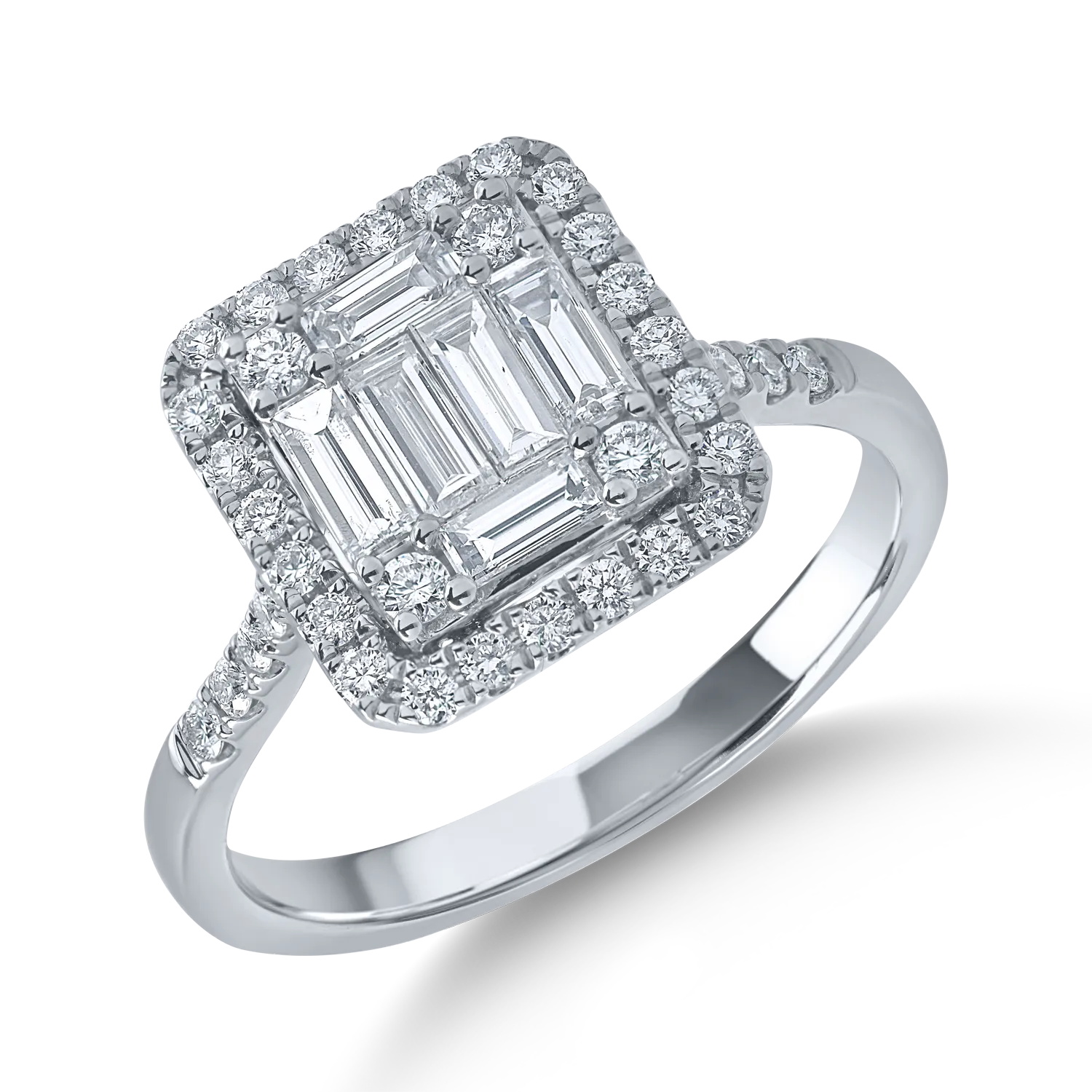 Teilor Inel din aur alb cu diamante baguette si rotunde de 0.8ct