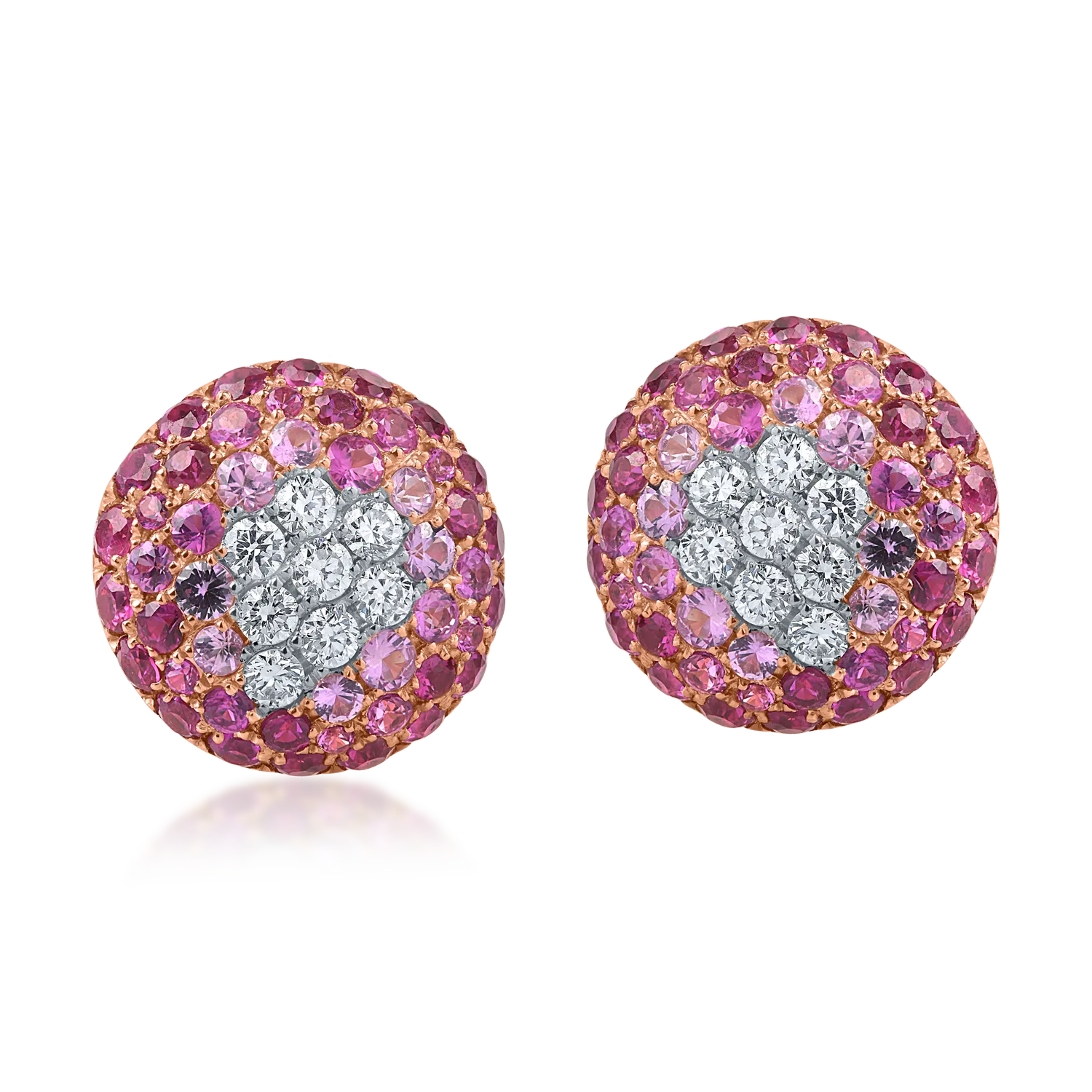 Rose gold earrings with 1ct rubies and 0.2ct diamonds