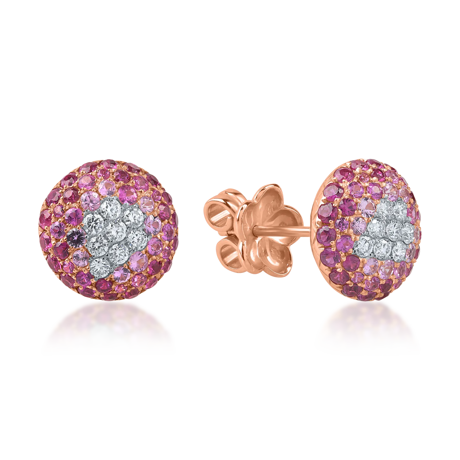 Cercei din aur roz cu rubine de 1ct si diamante de 0.2ct