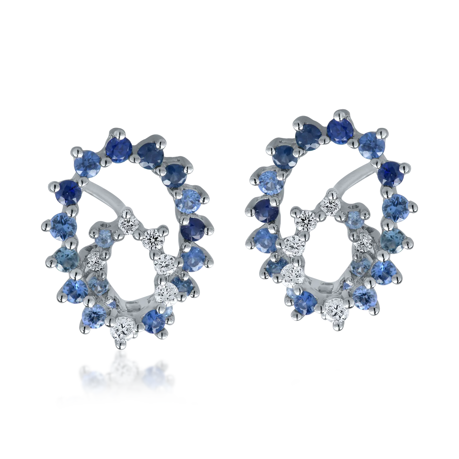 Cercei din aur alb cu safire de 0.8ct si diamante de 0.1ct - 1 | YEO