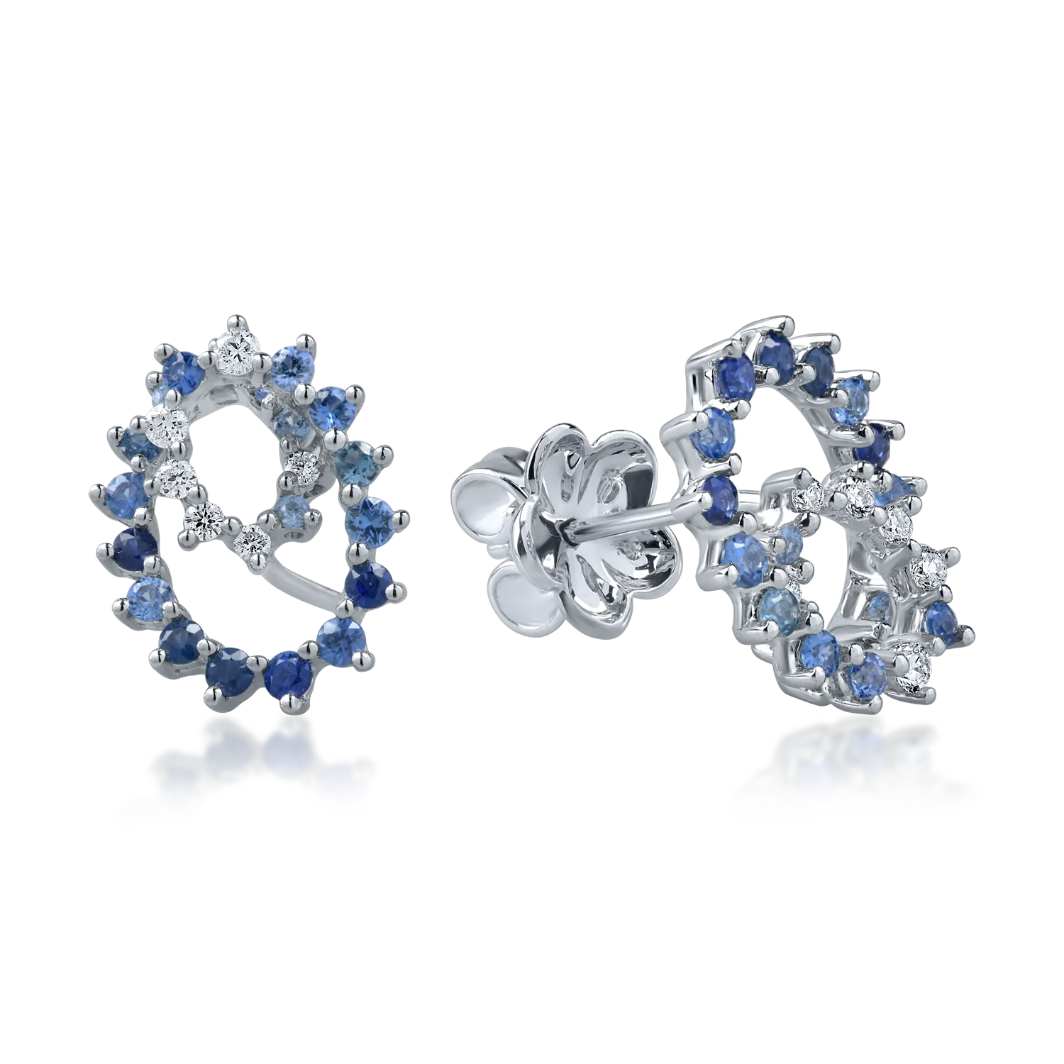 Cercei din aur alb cu safire de 0.8ct si diamante de 0.1ct