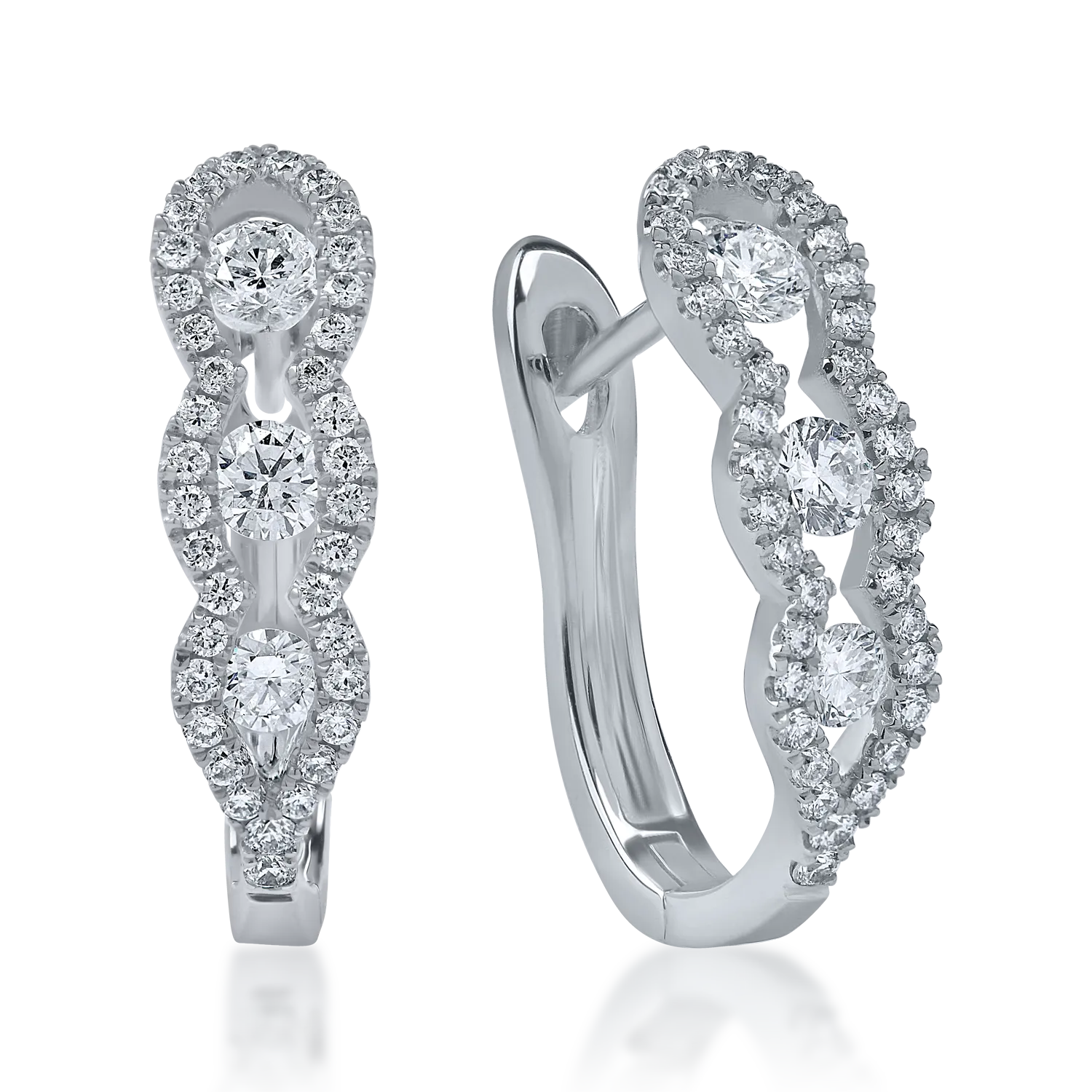 Okrągłe kolczyki z białego złota z diamentami o masie 0.48ct