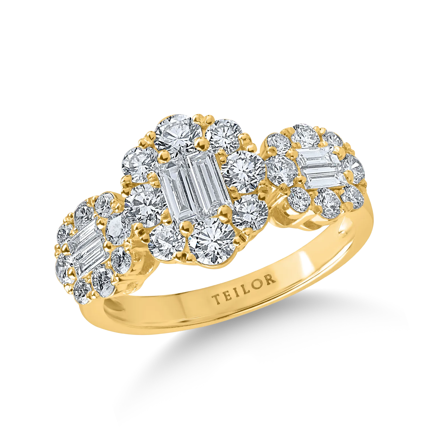 Teilor Inel din aur galben cu diamante baguette si rotunde de 1.4ct
