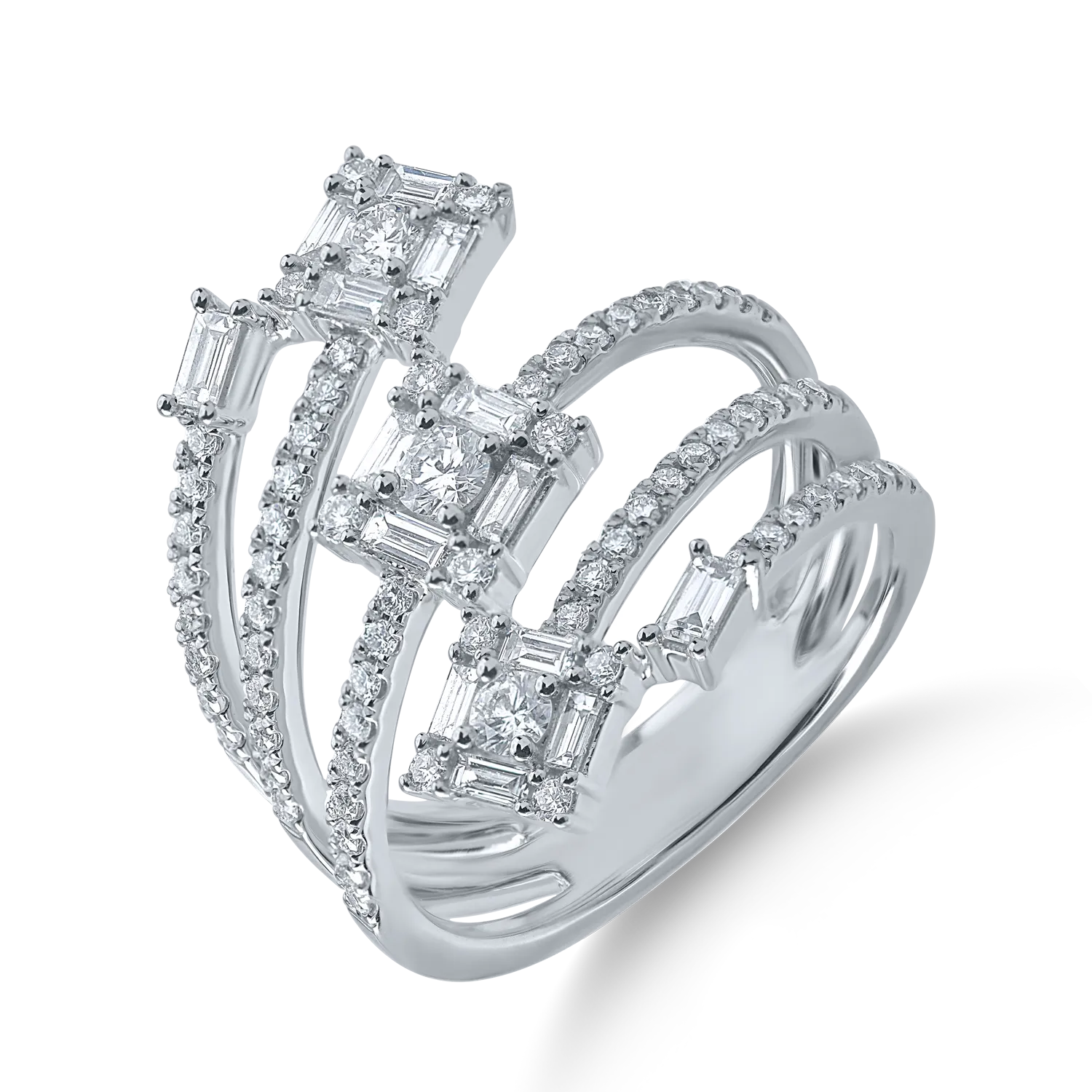 Inel din aur alb cu diamante baguette si rotunde de 1.1ct