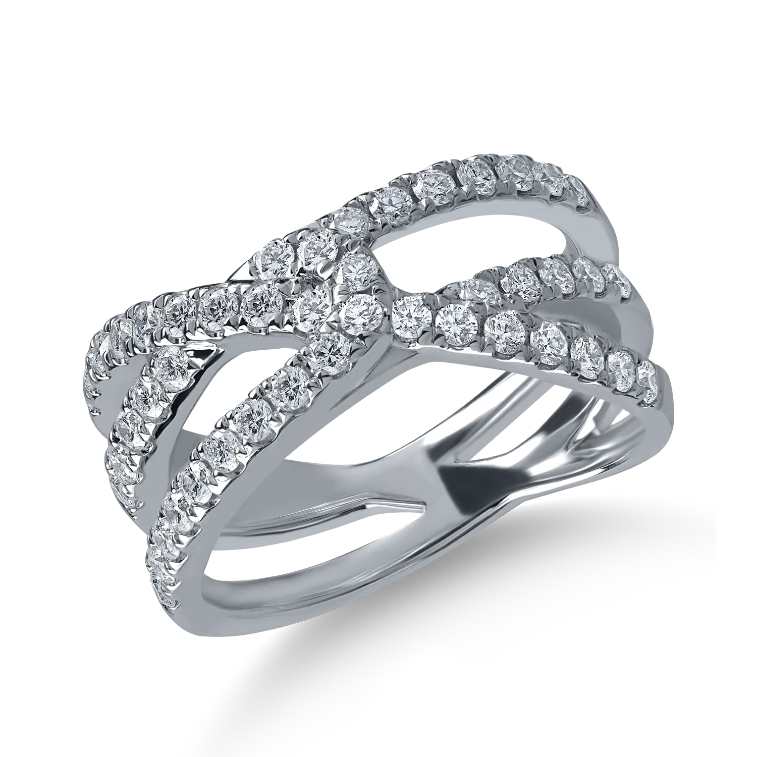 Inel geometric din aur alb cu diamante microsetting de 0.8ct