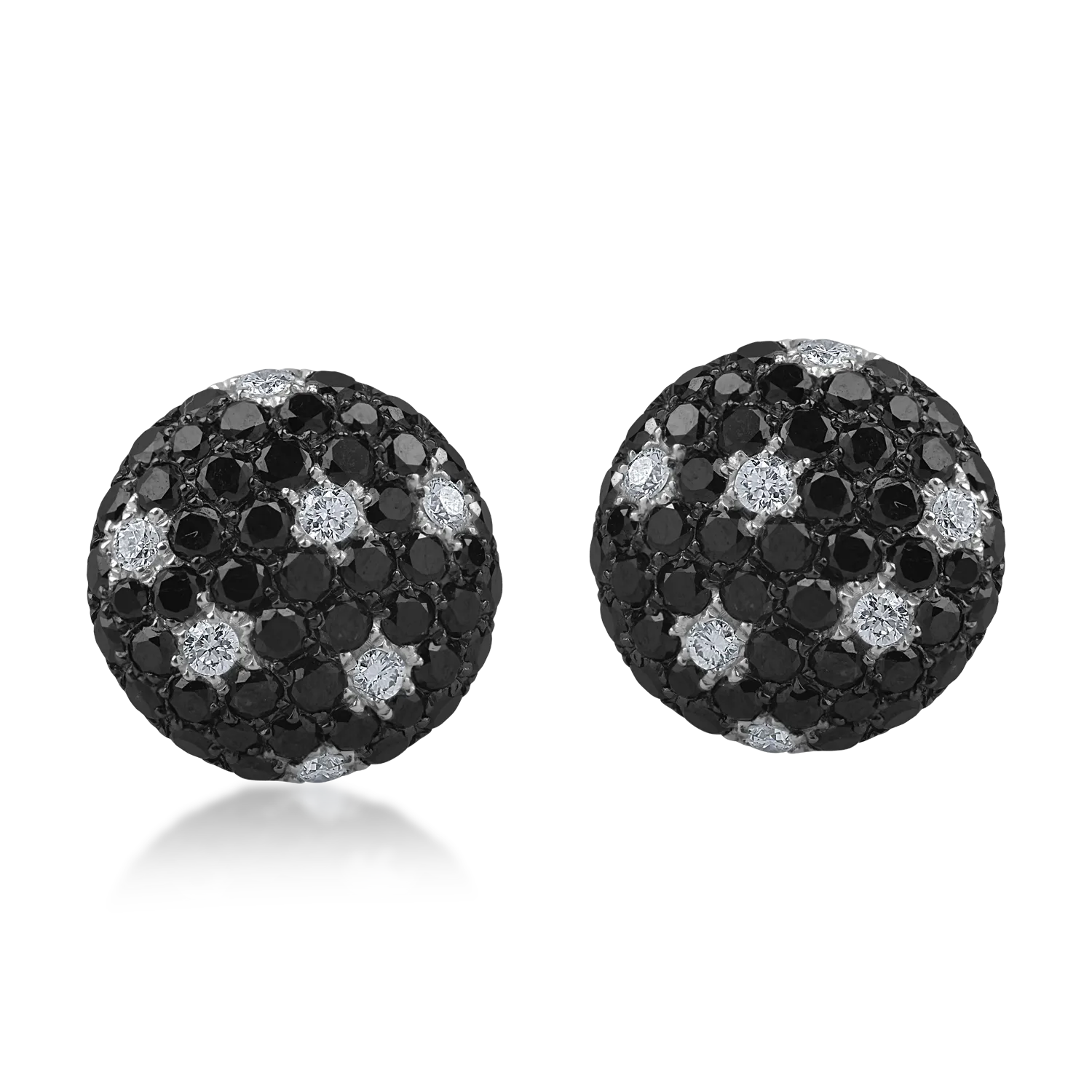 Cercei stud din aur alb cu diamante negre de 1.1ct si diamante incolore de 0.1ct - 1 | YEO