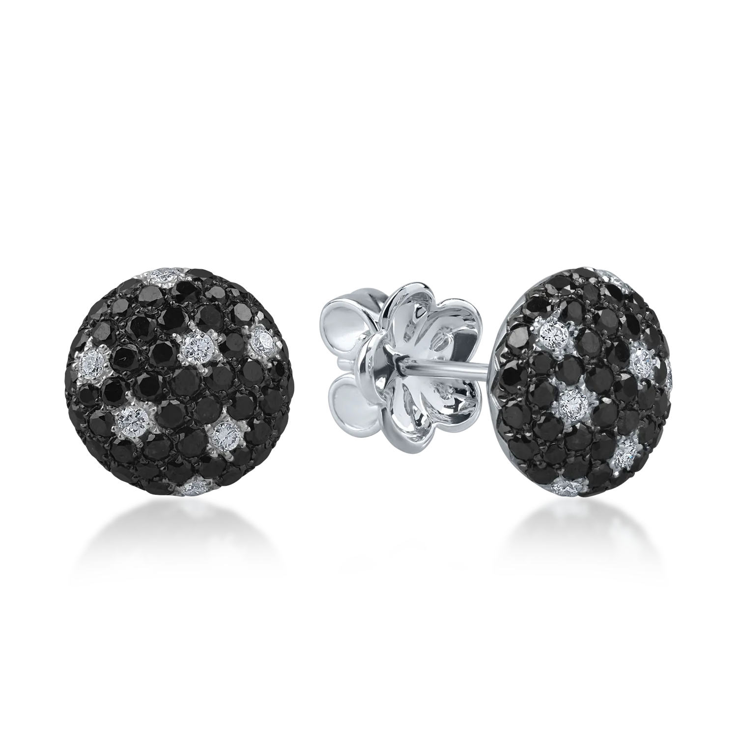 Teilor Cercei stud din aur alb cu diamante negre de 1.1ct si diamante incolore de 0.1ct