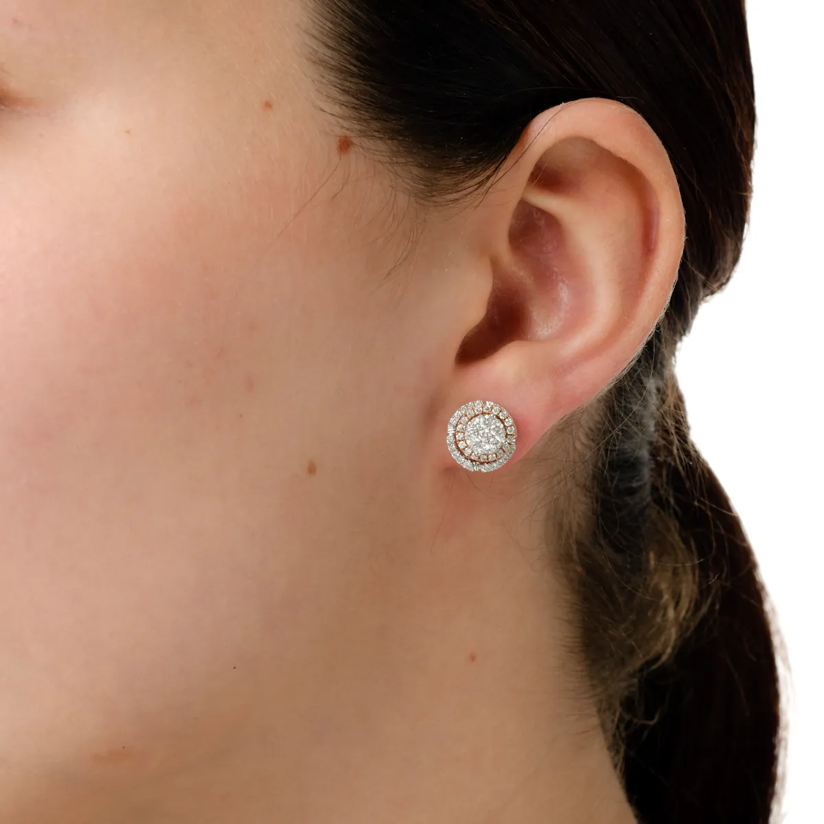 Cercei stud din aur alb-roz cu diamante de 0.86ct