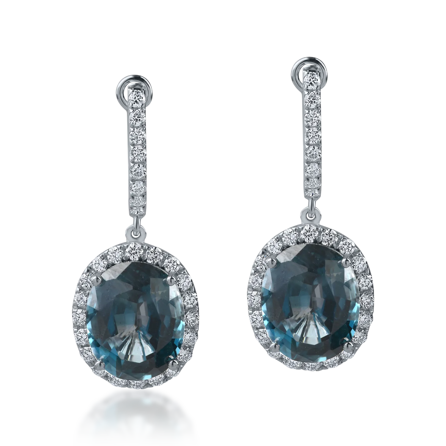 White gold earrings with 7.2ct london blue topazes and 0.6ct diamonds