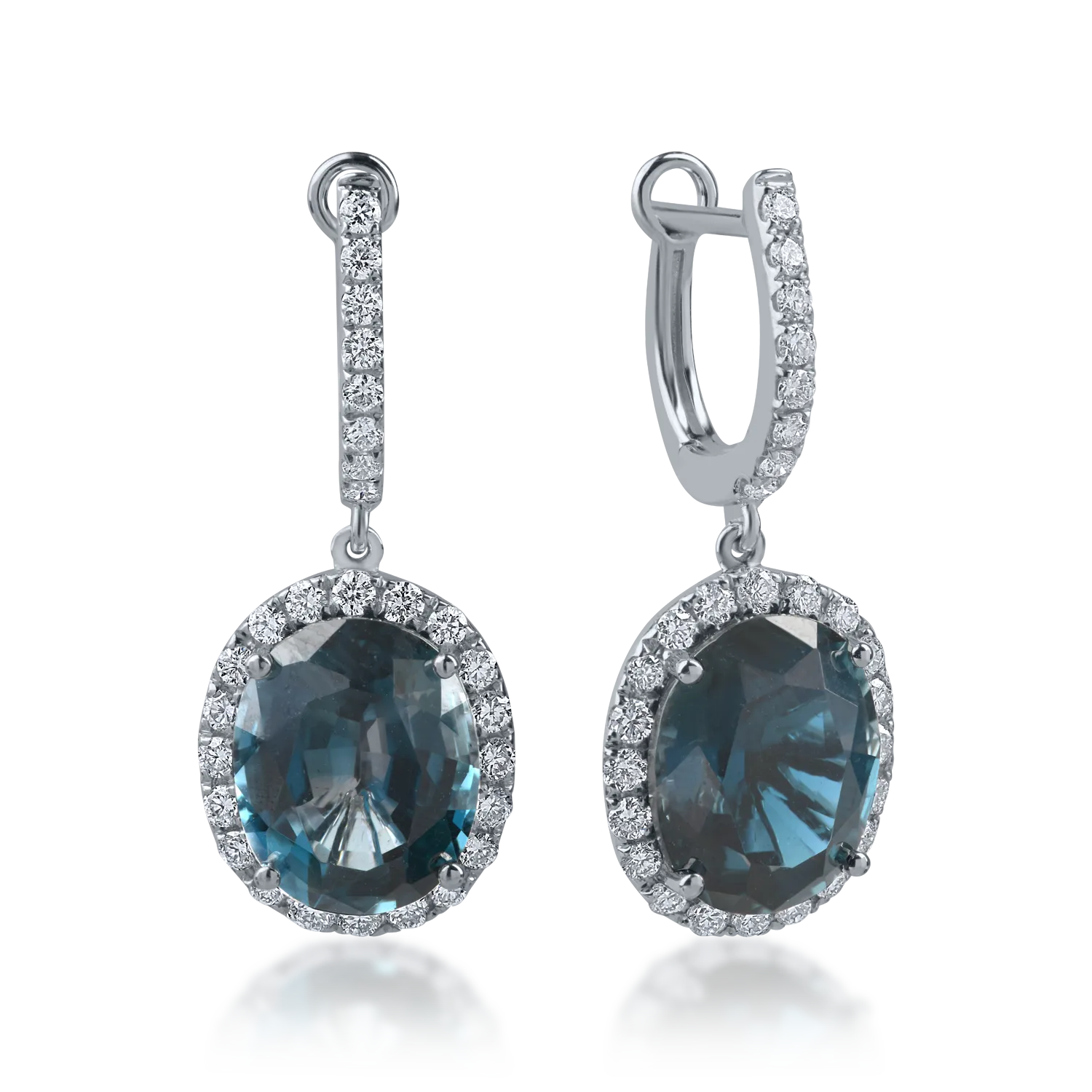 White gold earrings with 7.2ct london blue topazes and 0.6ct diamonds