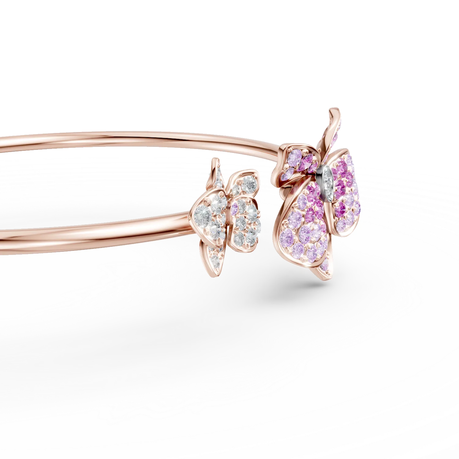 Bratara fixa din aur roz cu safire roz de 0.9ct si diamante de 0.2ct