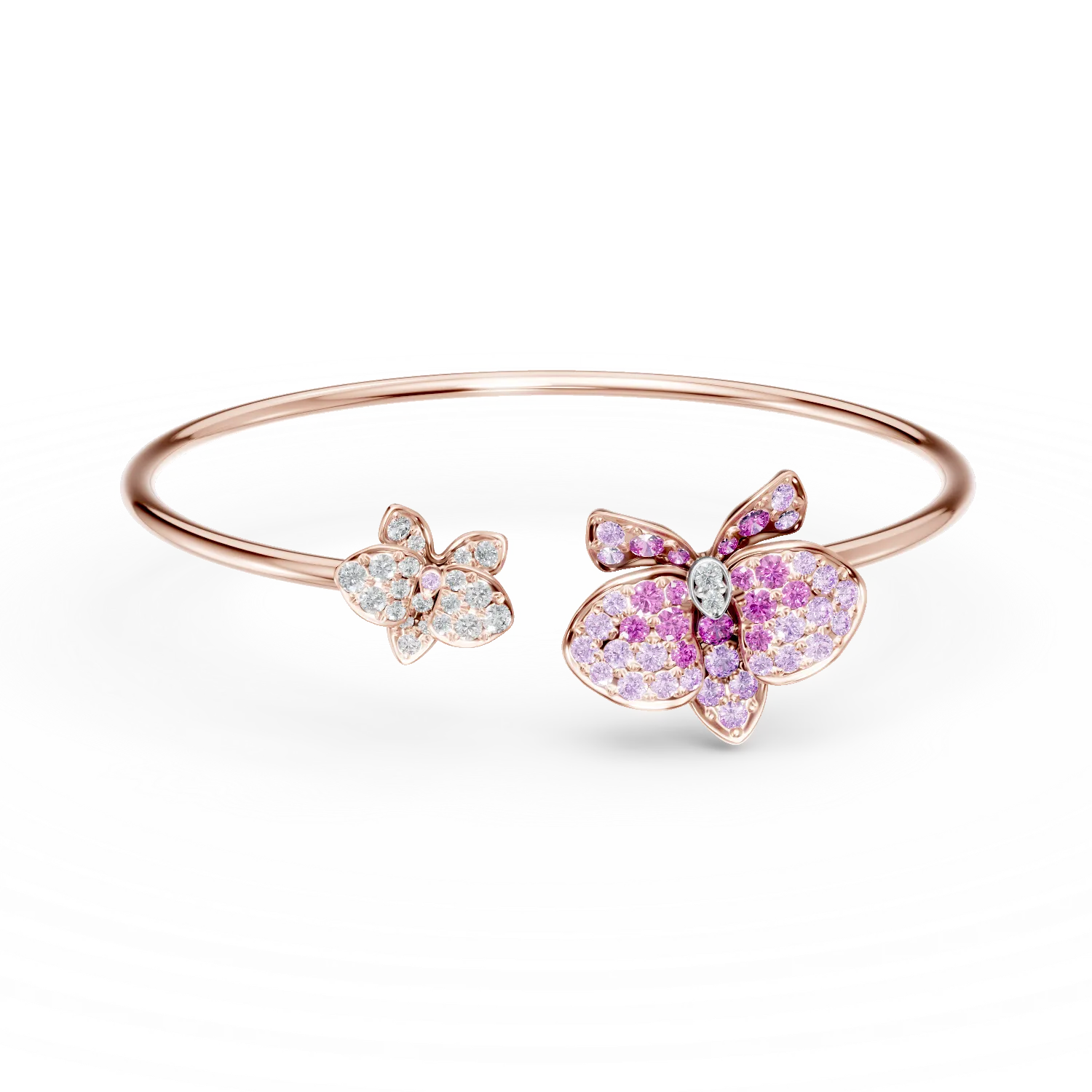 Bratara fixa florala din aur roz cu safire roz de 0.9ct si diamante de 0.2ct