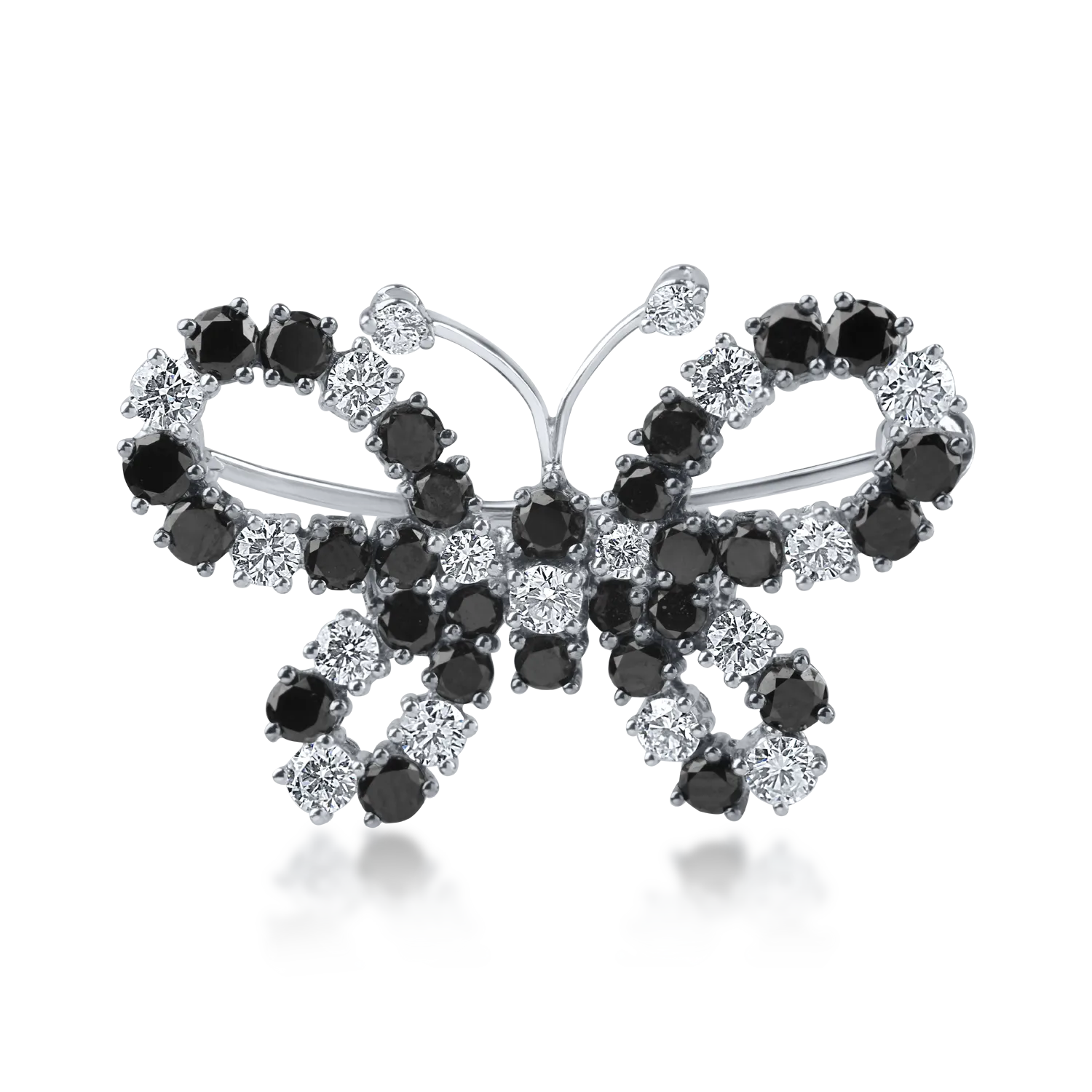 Teilor Brosa fluture din aur alb cu diamante negre de 1.3ct si diamante incolore de 0.7ct