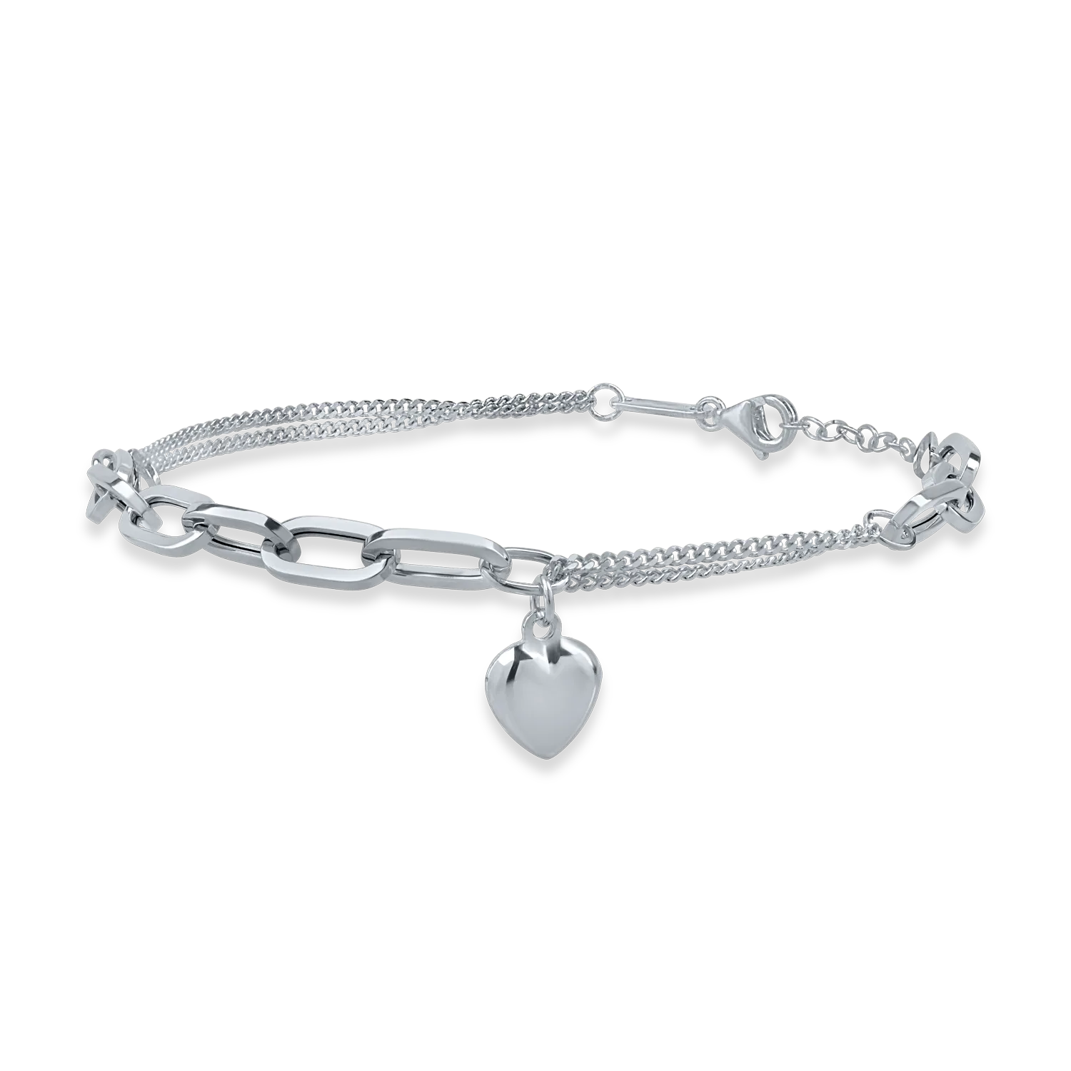 White gold link chain and heart bracelet