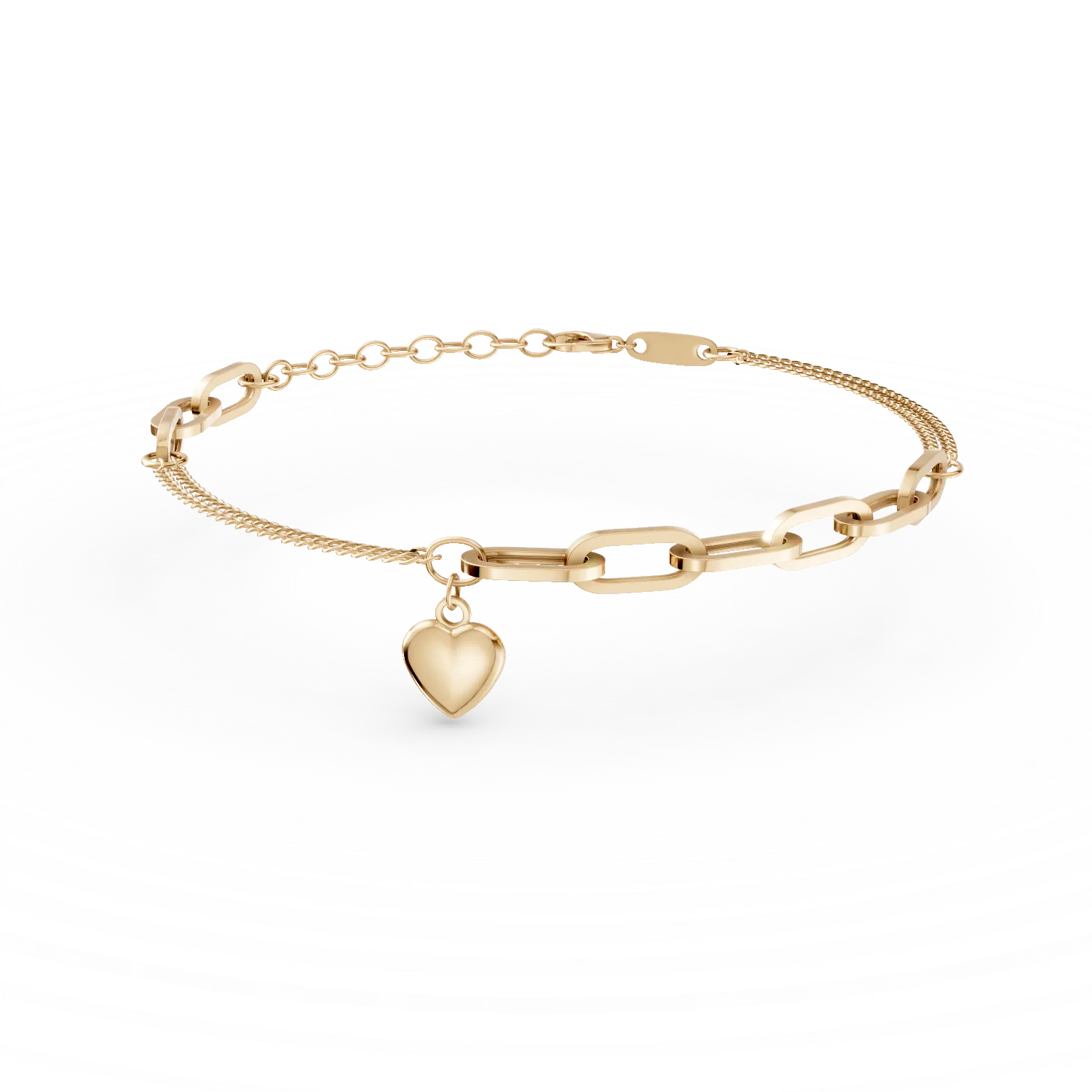 Yellow gold link chain and heart bracelet-174429