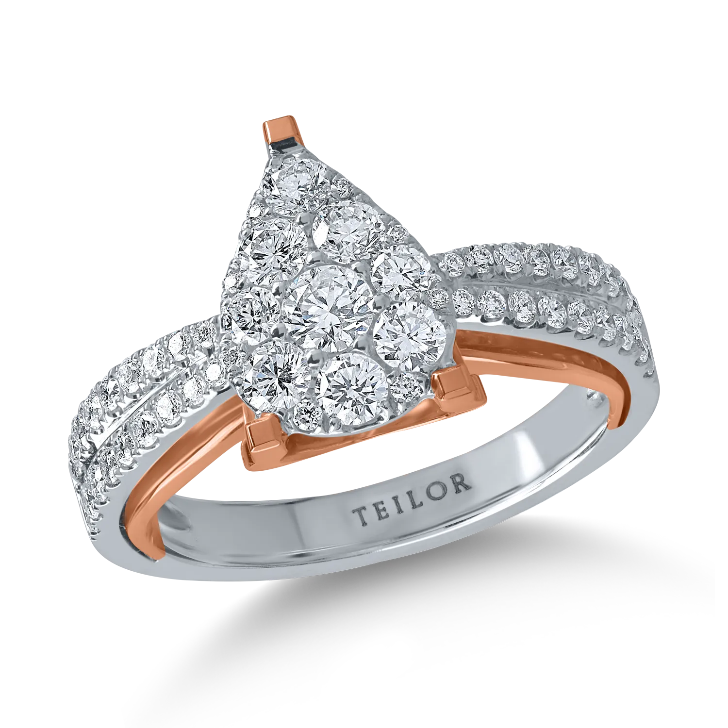 Fehér rózsa eljegyzési gyűrű 0.8ct gyémántokkal