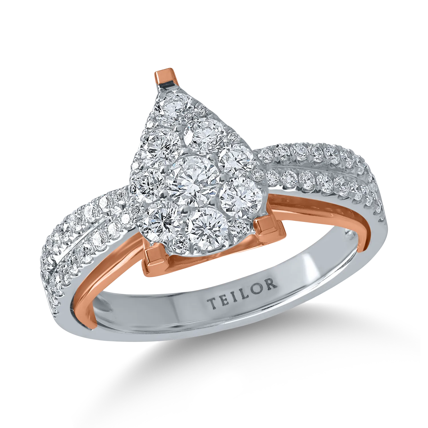 Pierścionek ze złotej róży i białej róży z diamentami o masie 0.8ct-174430