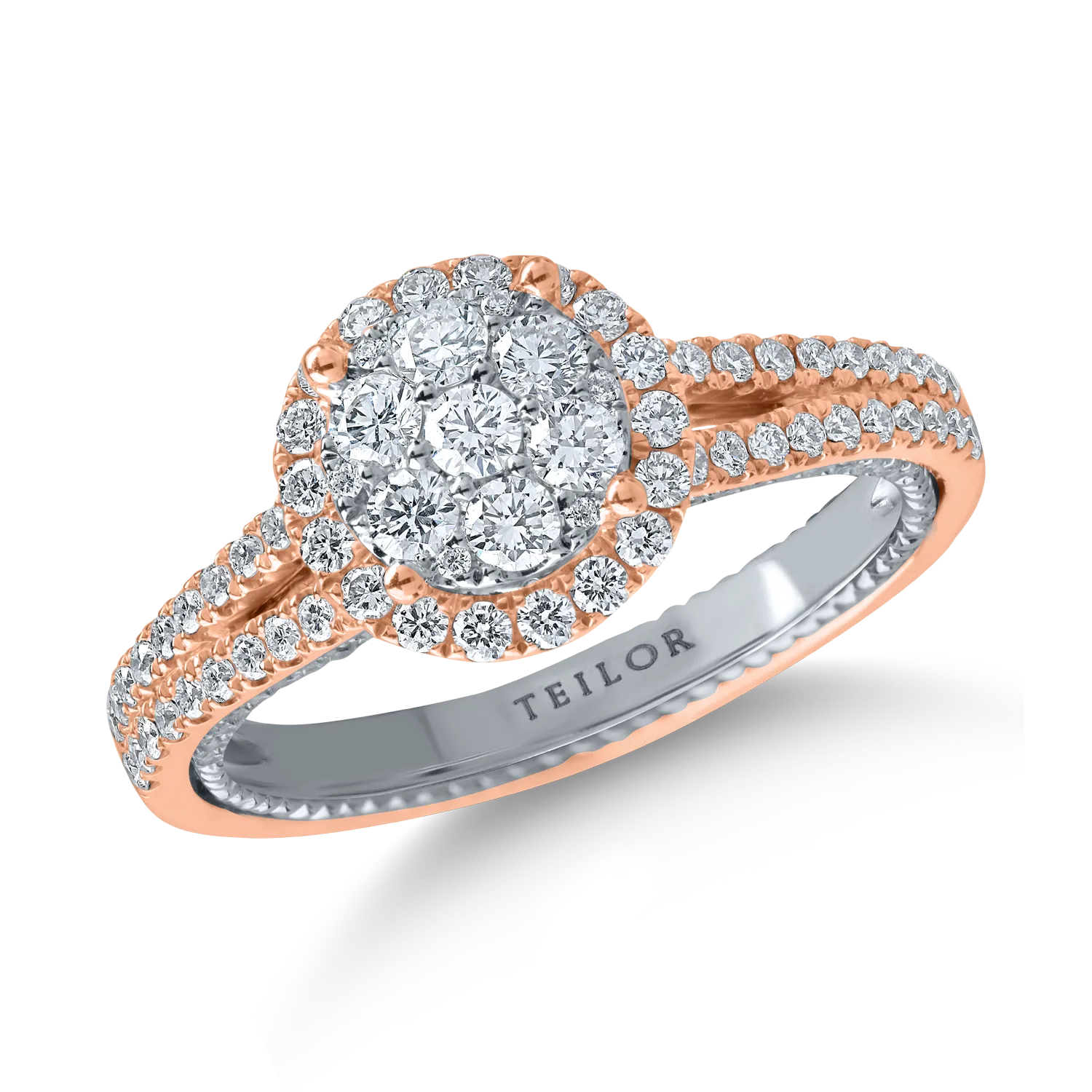 Pierścionek ze złotej róży i białej róży z diamentami o masie 0.7ct-174431