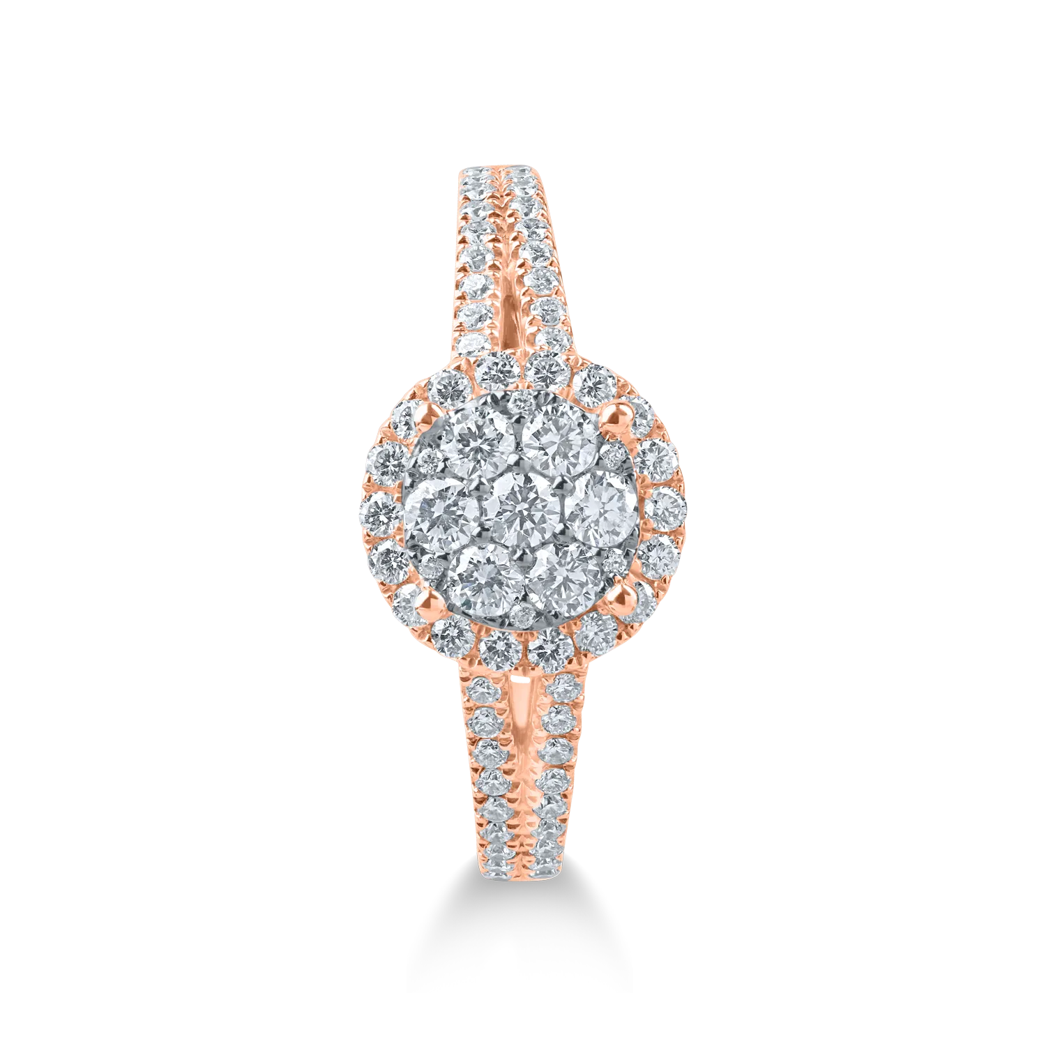 Pierścionek ze złotej róży i białej róży z diamentami o masie 0.7ct