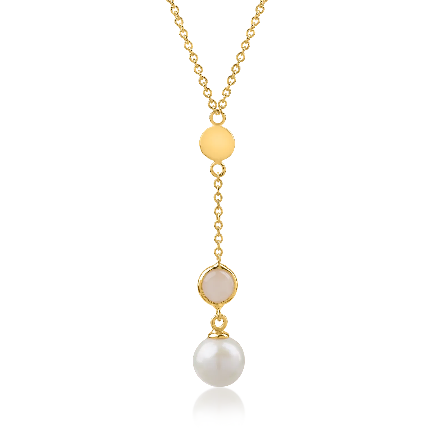 Yellow gold pendant chain with 0.1ct moonstone and synthetic pearl