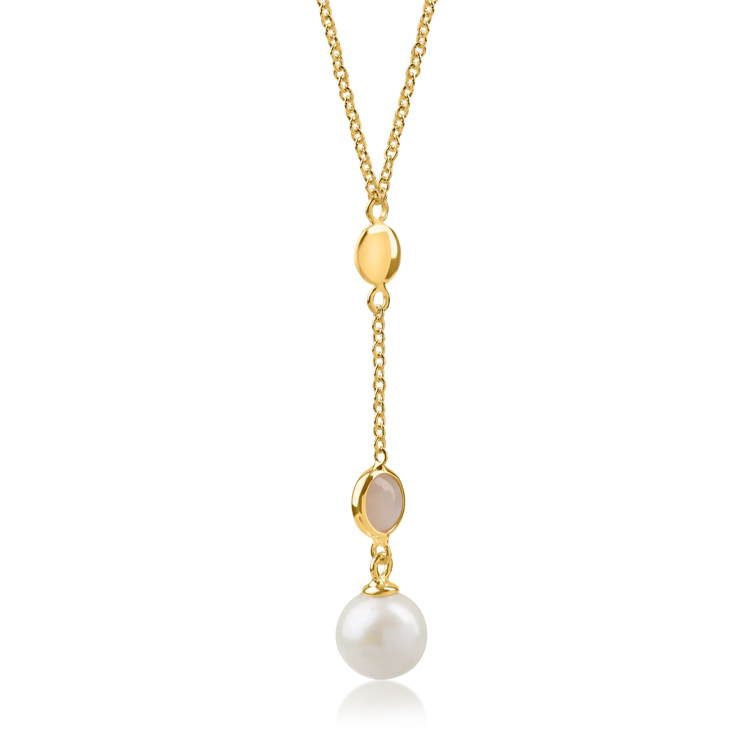 Yellow gold pendant chain with 0.1ct moonstone and synthetic pearl