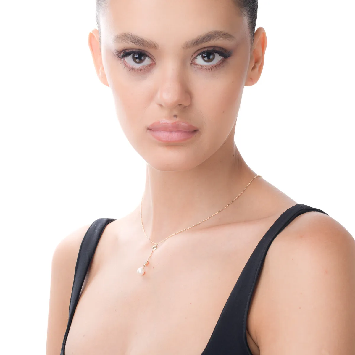 Lant cu pandantive din aur galben cu piatra lunii de 0.1ct si perla sintetica