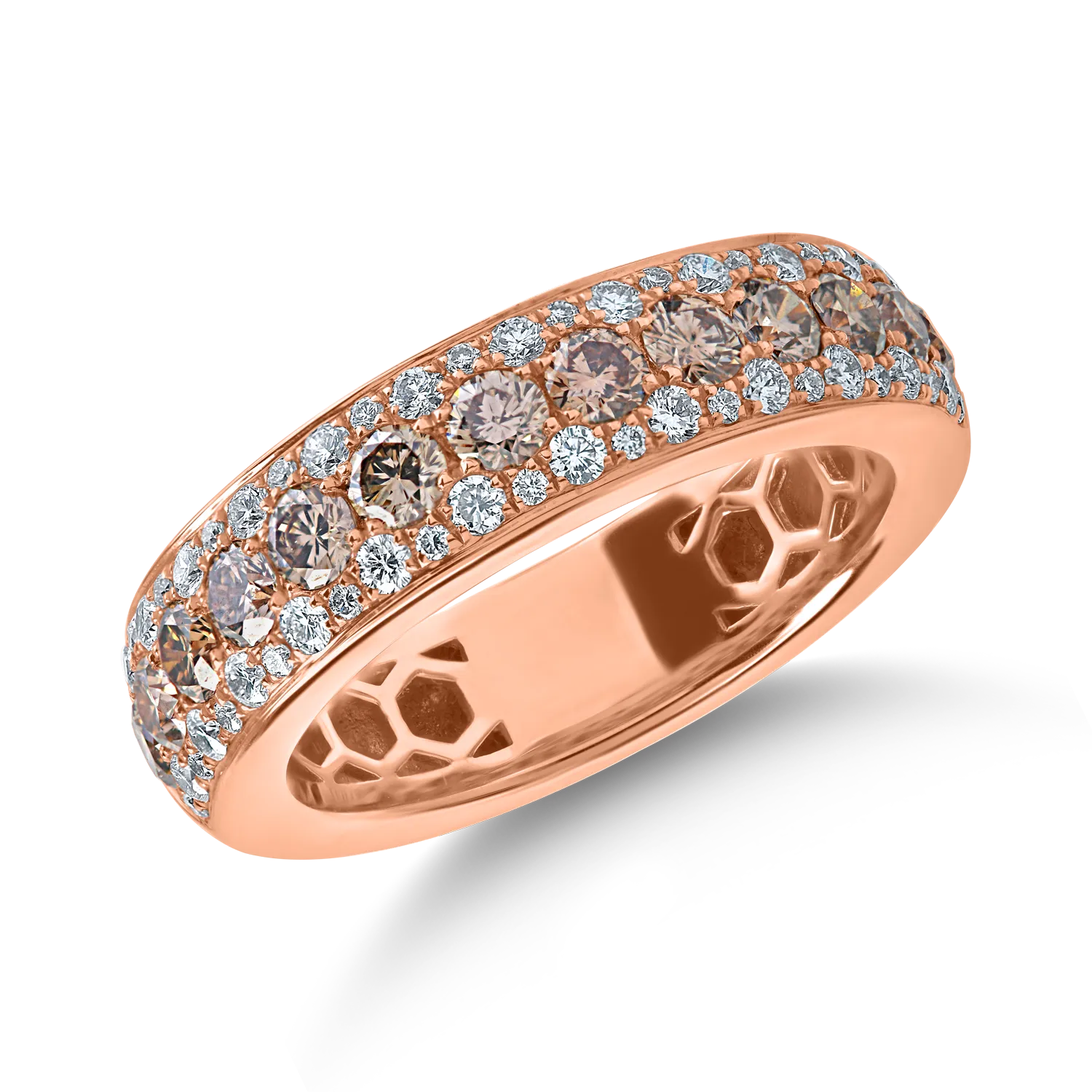 Pierścionek z mikronastawą w kolorze różowego złota z brązowymi diamentami o masie 0.9ct i przezroczystymi diamentami o masie 0.3ct