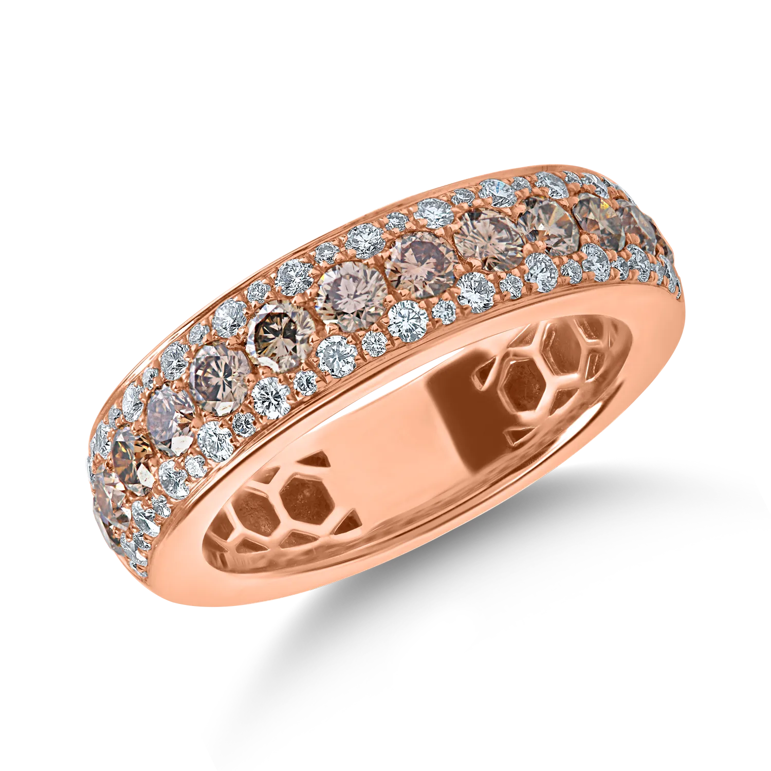 Rose gold microsetting ring with 0.9ct brown diamonds and 0.3ct clear diamonds