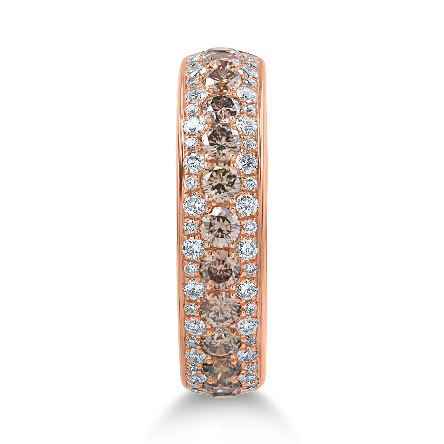Inel microsetting din aur roz cu diamante maro de 0.9ct si diamante incolore de 0.3ct