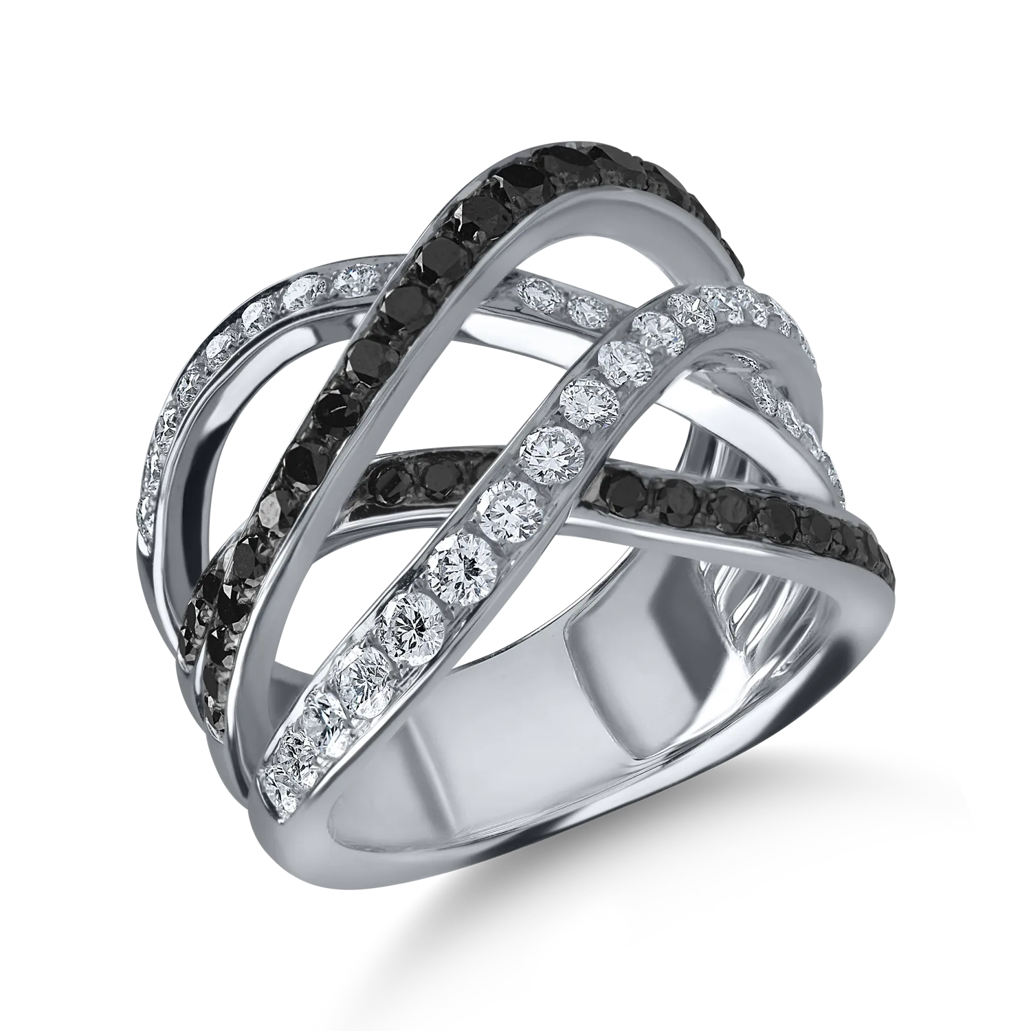 Fehérarany gyűrű 1.1ct fekete és átlátszó gyémántokkal