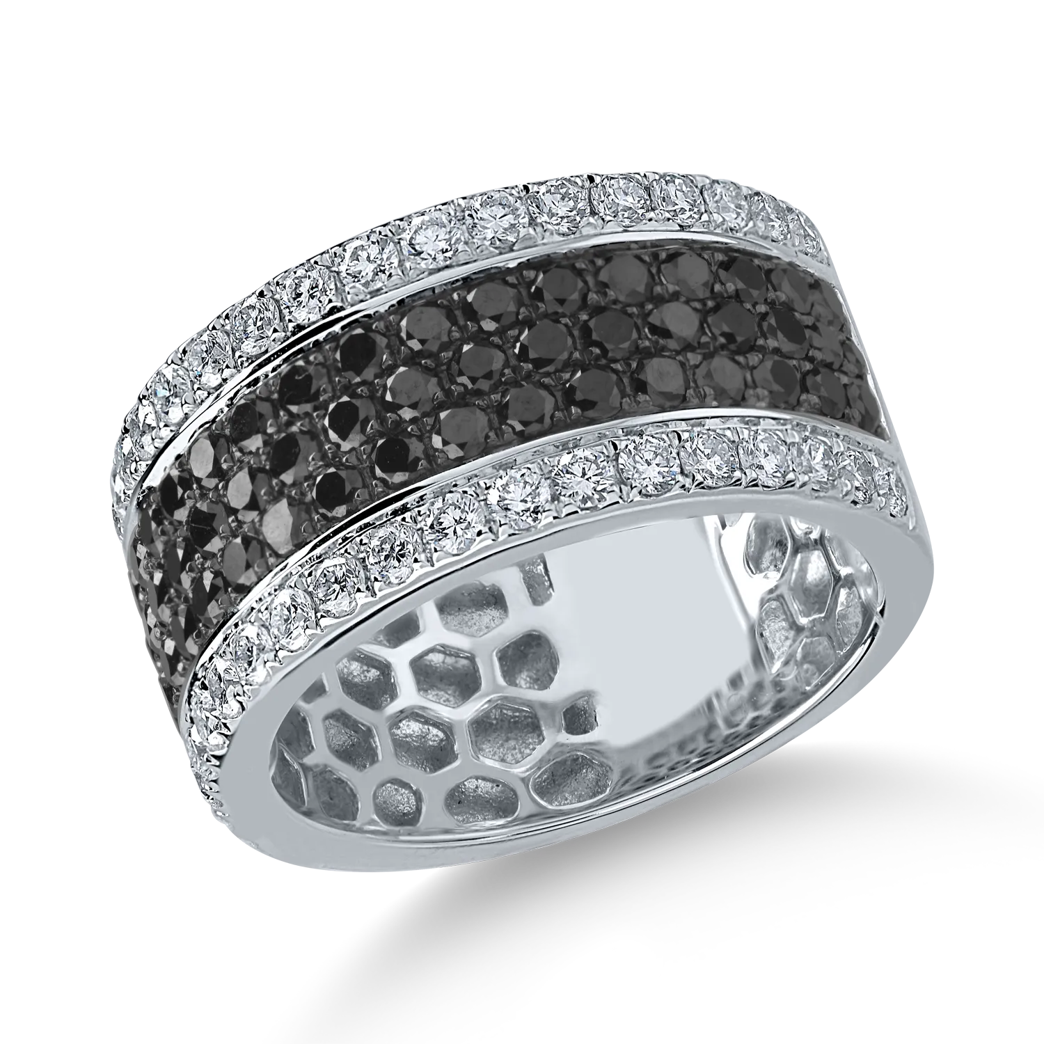 Fehérarany gyűrű 1.8ct fekete és átlátszó gyémántokkal