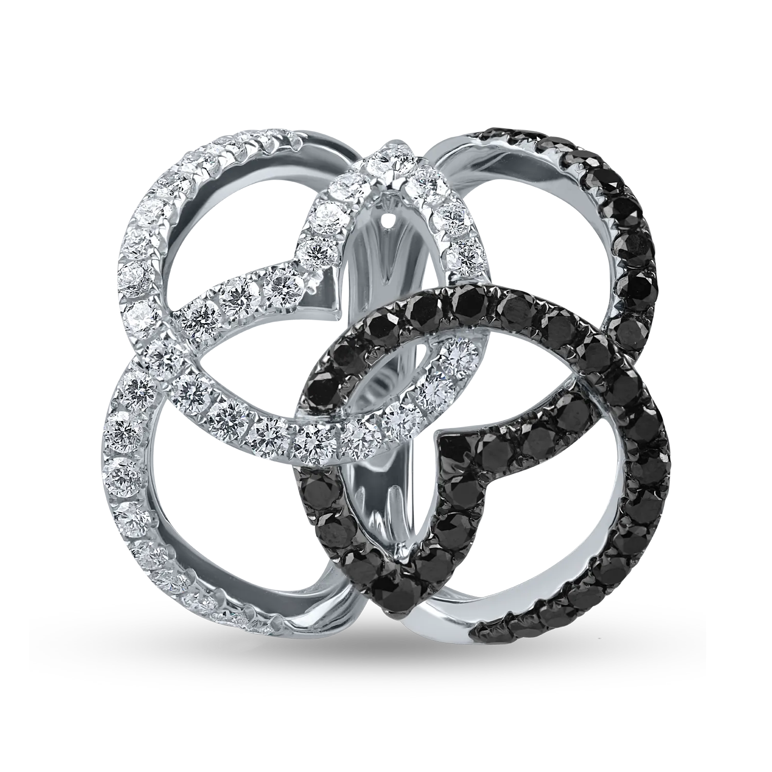 White gold ring with 0.8ct black diamonds and 0.7ct clear diamonds