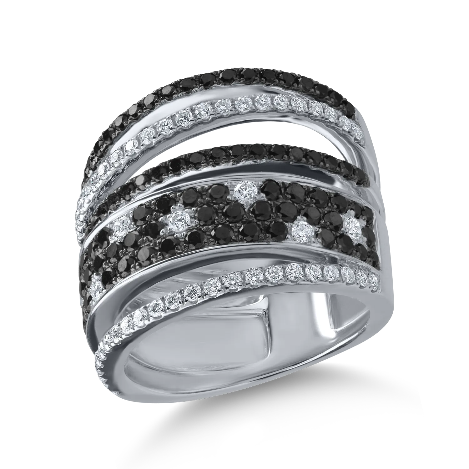 Fehérarany gyűrű 1.9ct fekete és átlátszó gyémántokkal