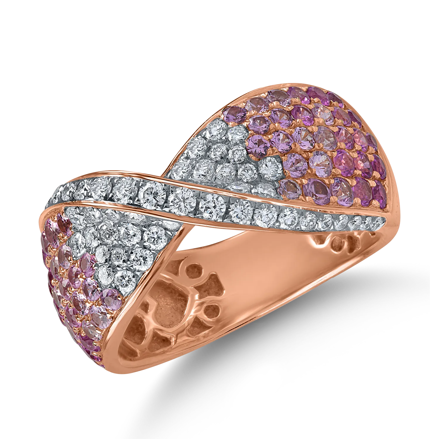 Rose gold ring with 1.3ct pink sapphires and 0.5ct diamonds
