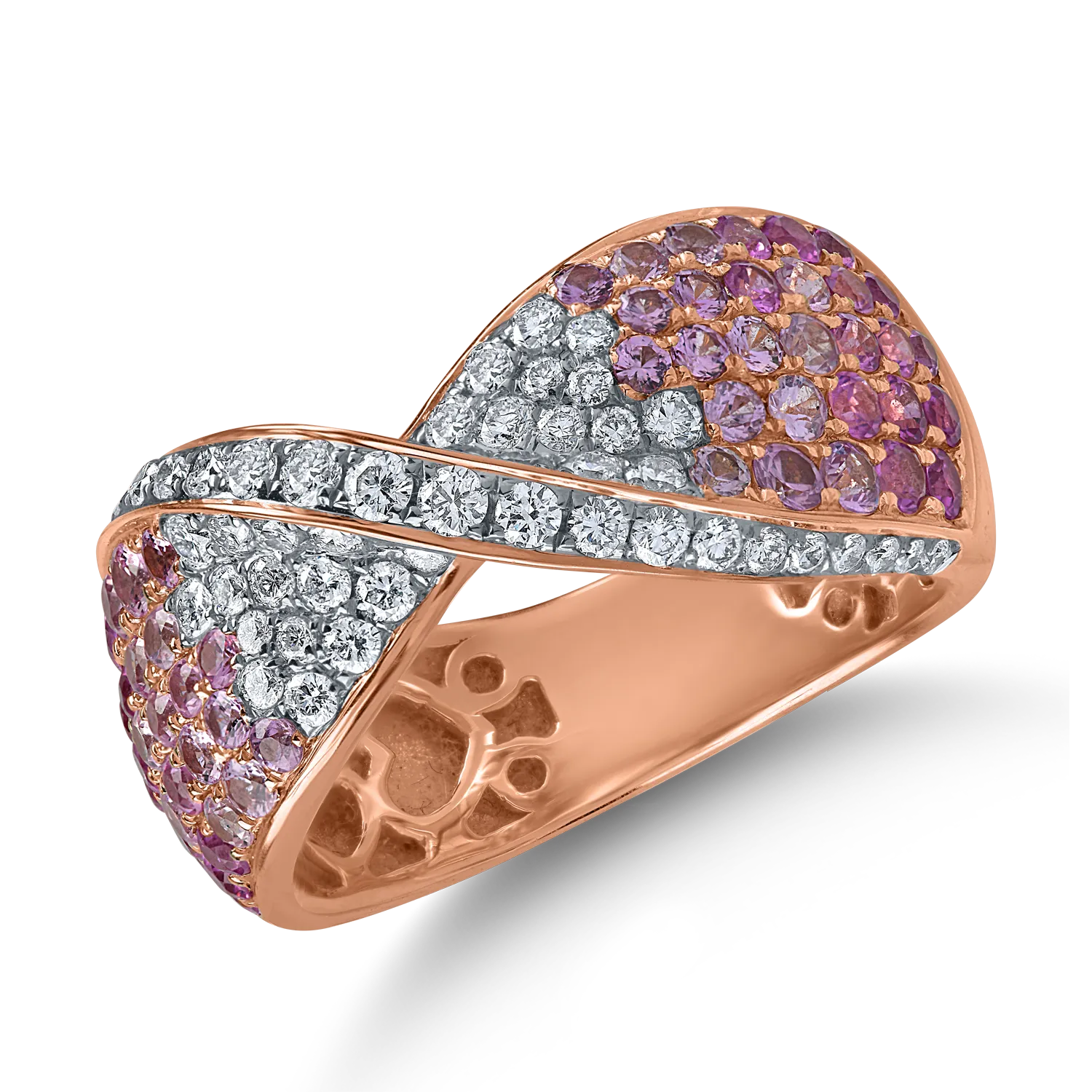 Inel din aur roz cu safire roz de 1.3ct si diamante de 0.5ct-174476