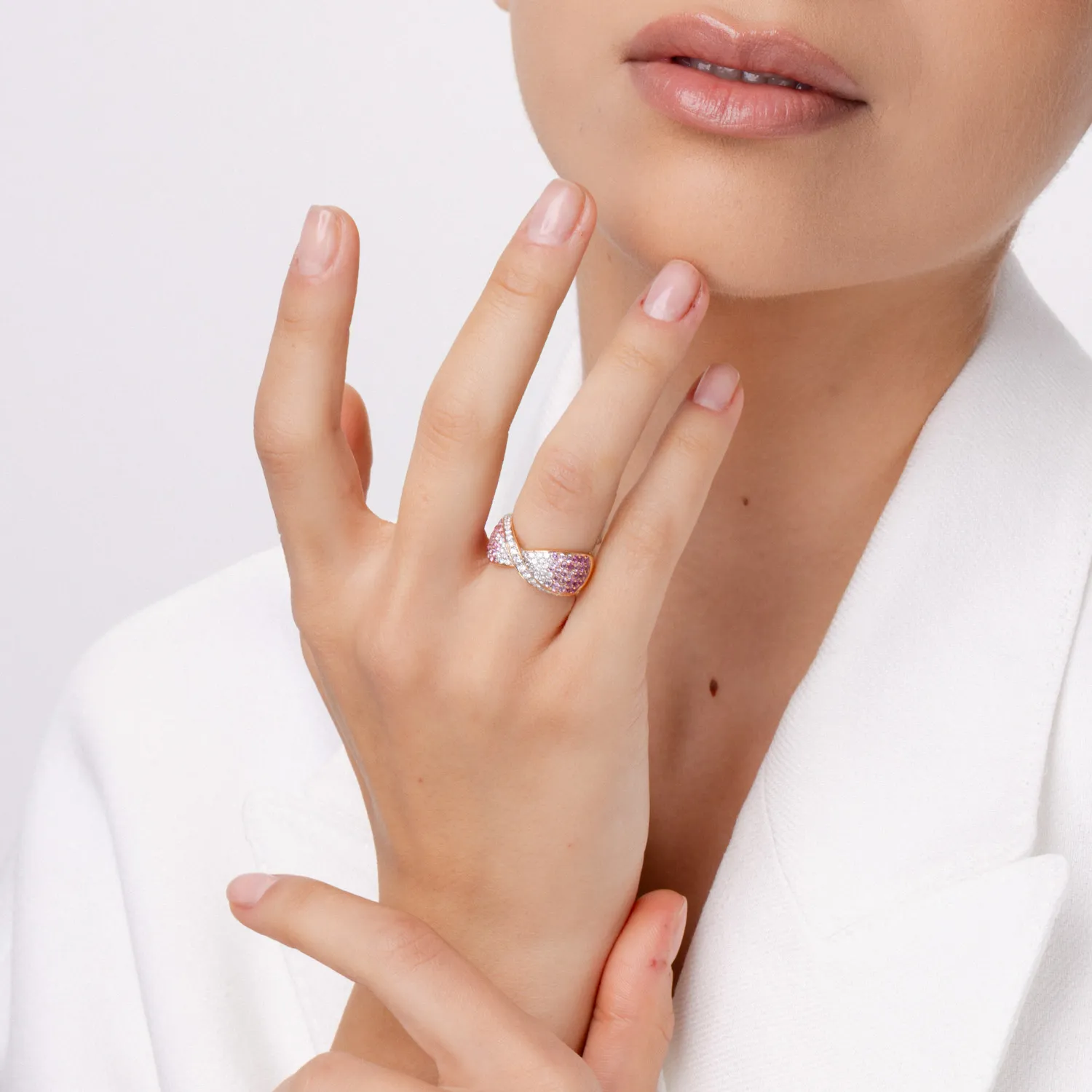 Inel din aur roz cu safire roz de 1.3ct si diamante de 0.5ct - imagine 3